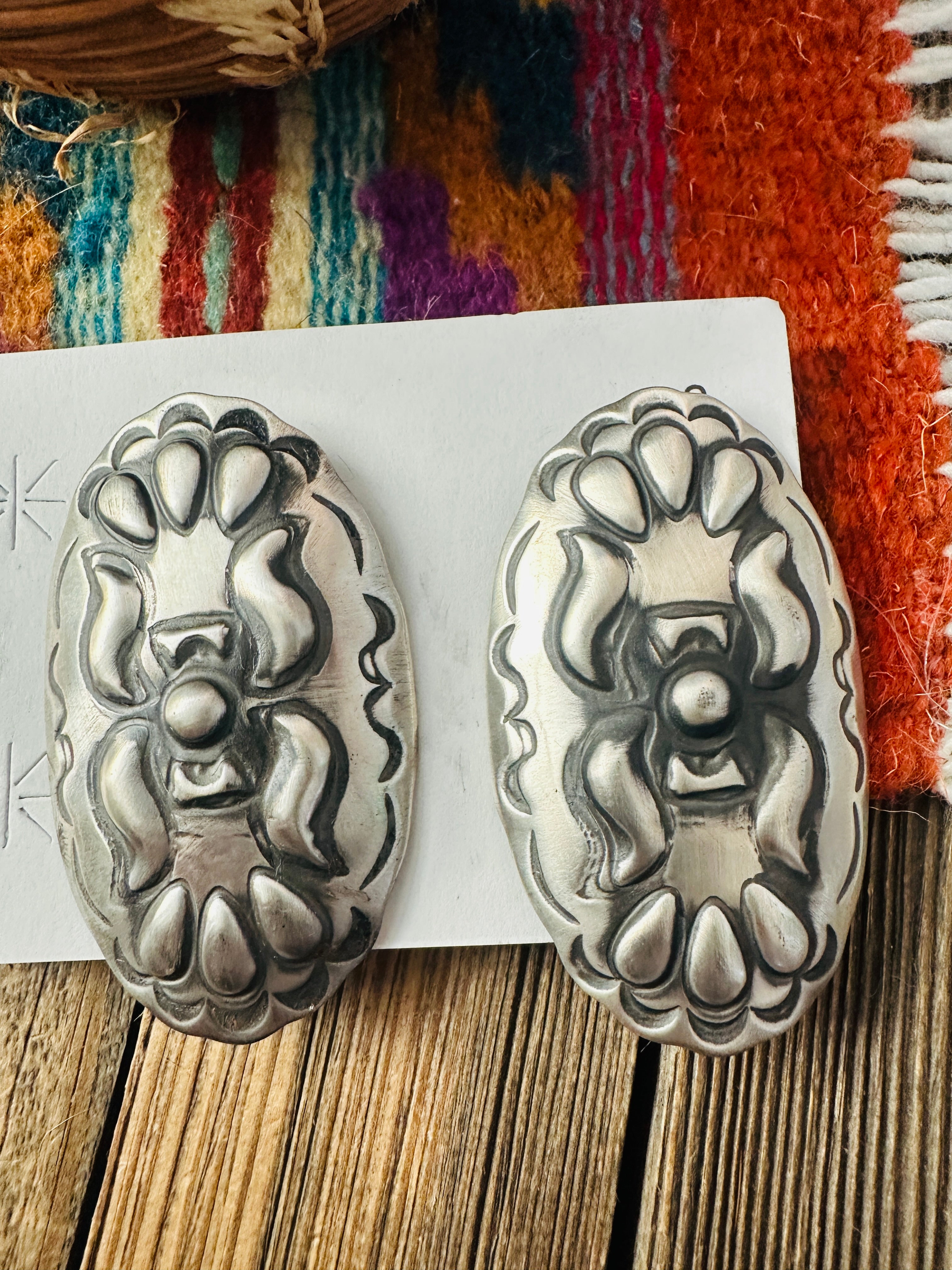 Handcrafted Sterling Silver Concho Post Earrings by Leander Tahe