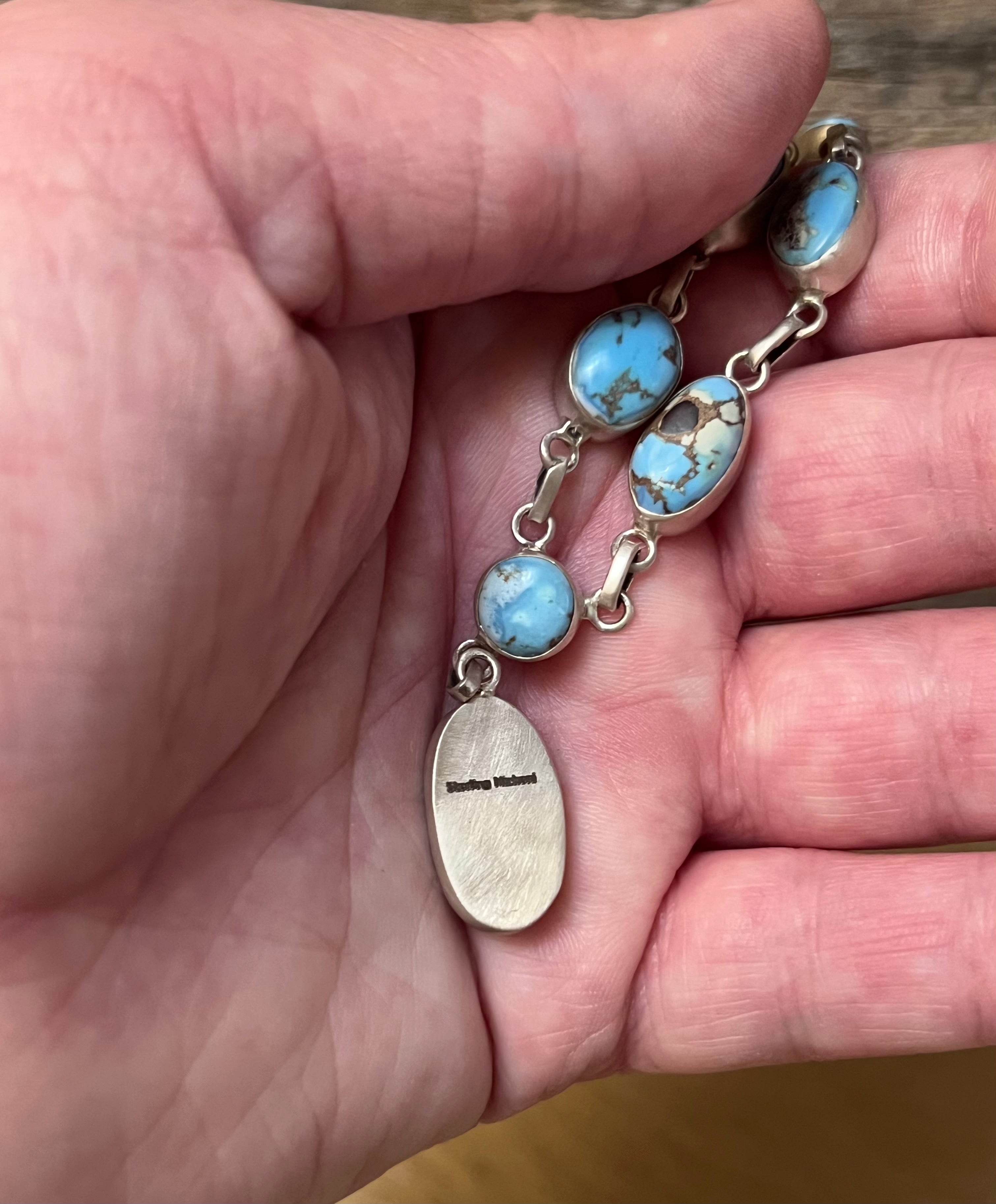 Handmade Golden Hills Turquoise & Sterling Silver Drop Necklace