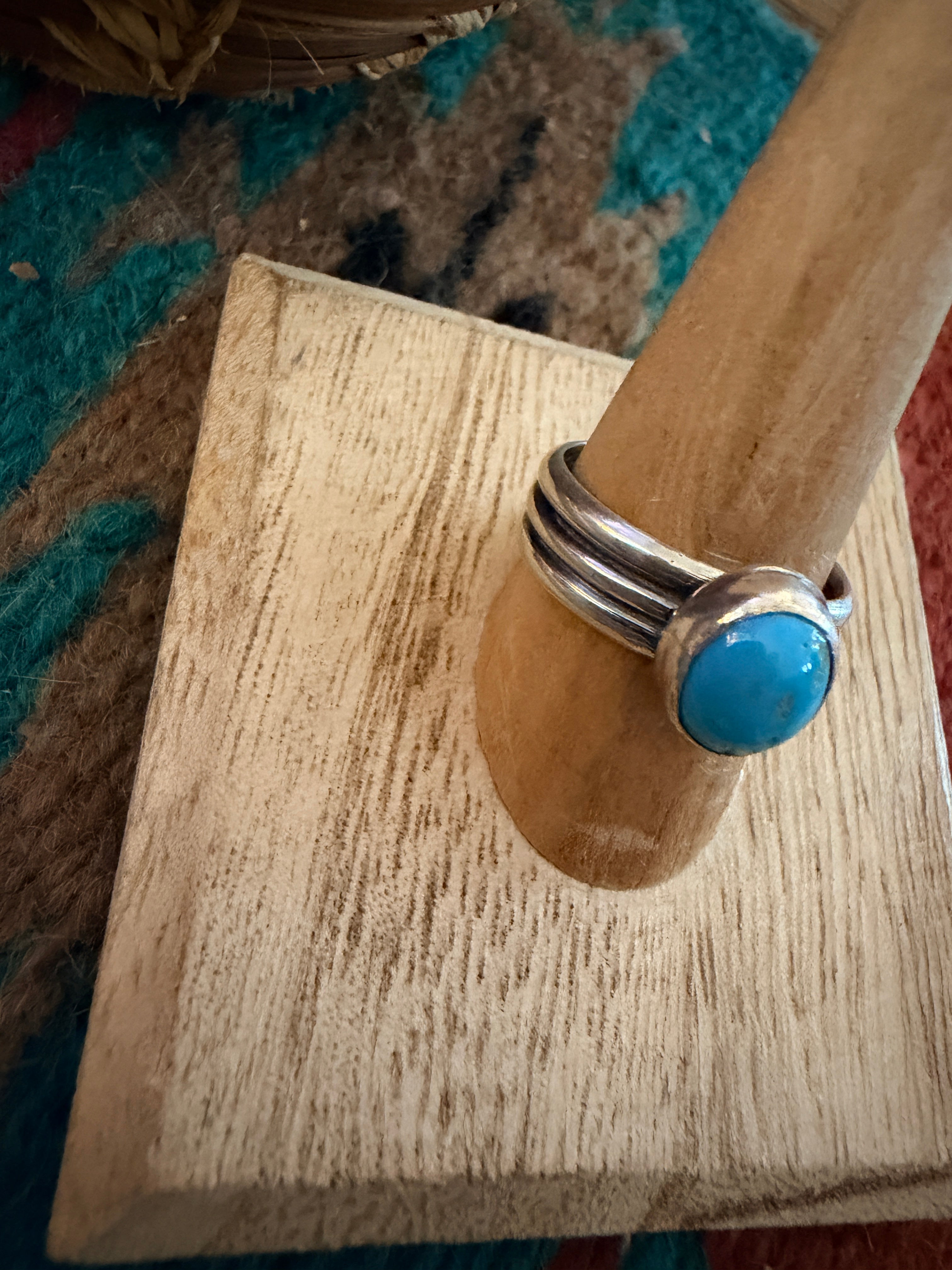 Handcrafted Turquoise & Sterling Silver Band Ring Size 9
