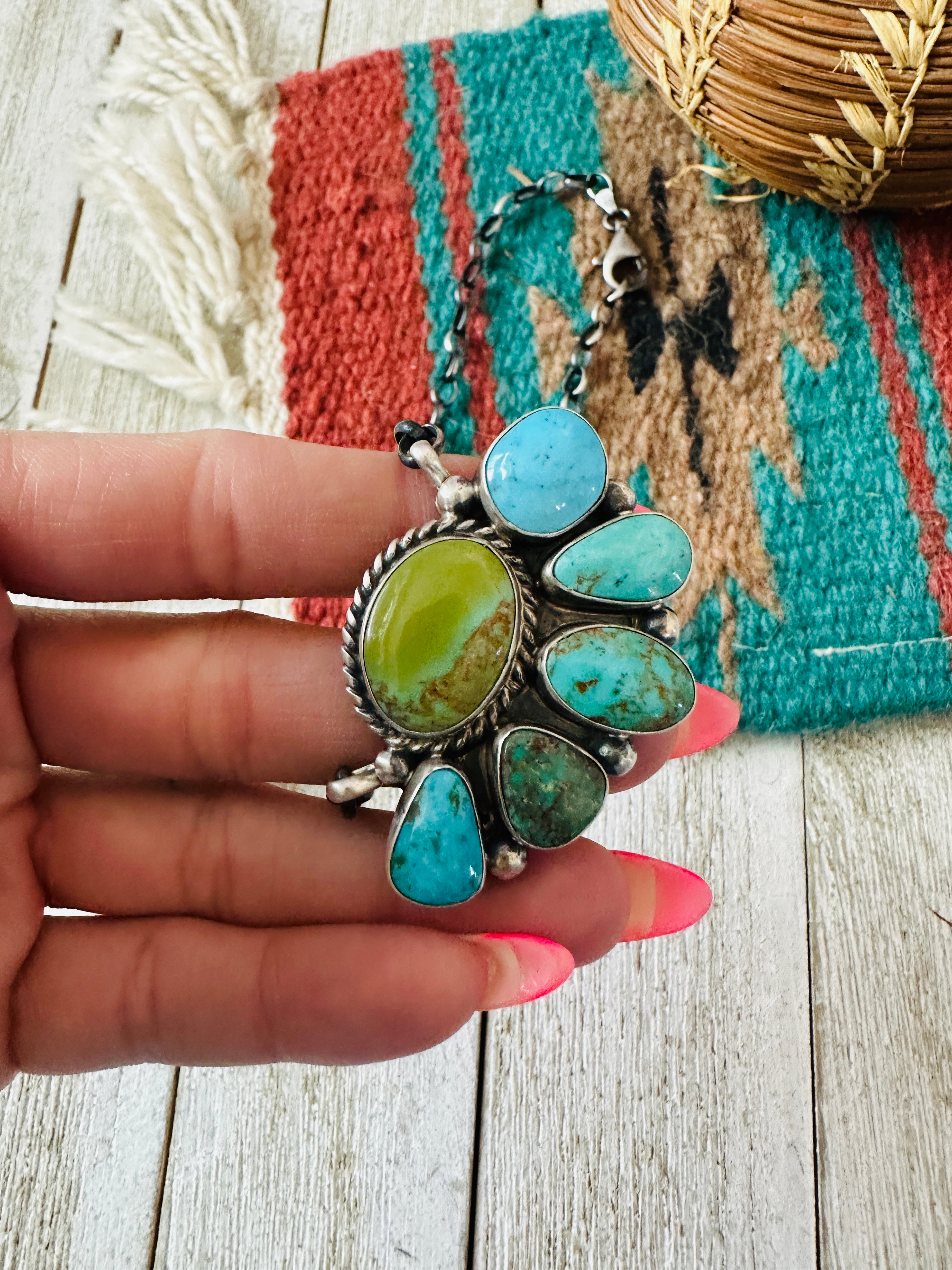 Handcrafted Sterling Silver & Turquoise Cluster Necklace by Elouise Kee