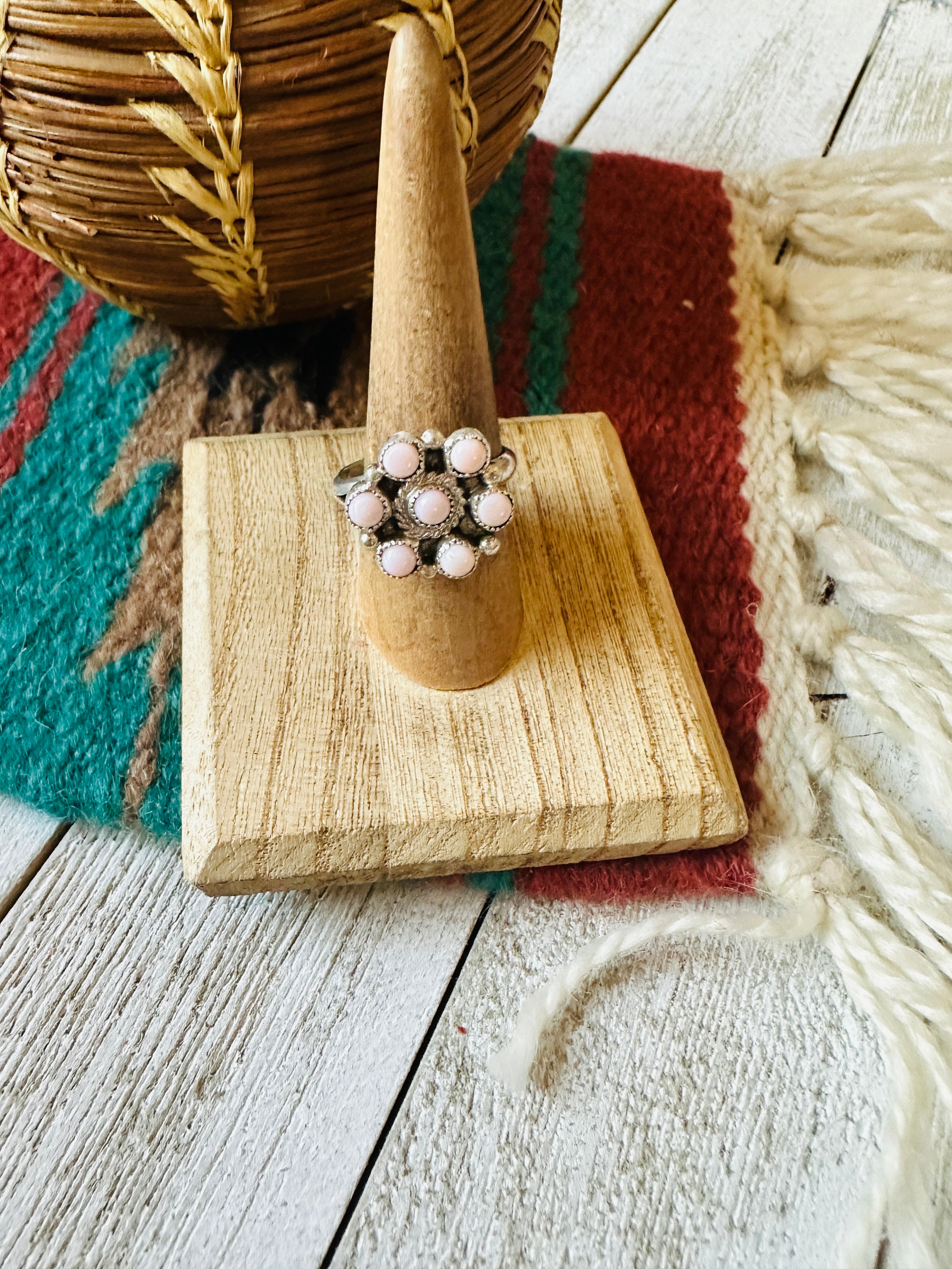 Handcrafted Sterling Silver & Queen Pink Conch Cluster Adjustable Ring