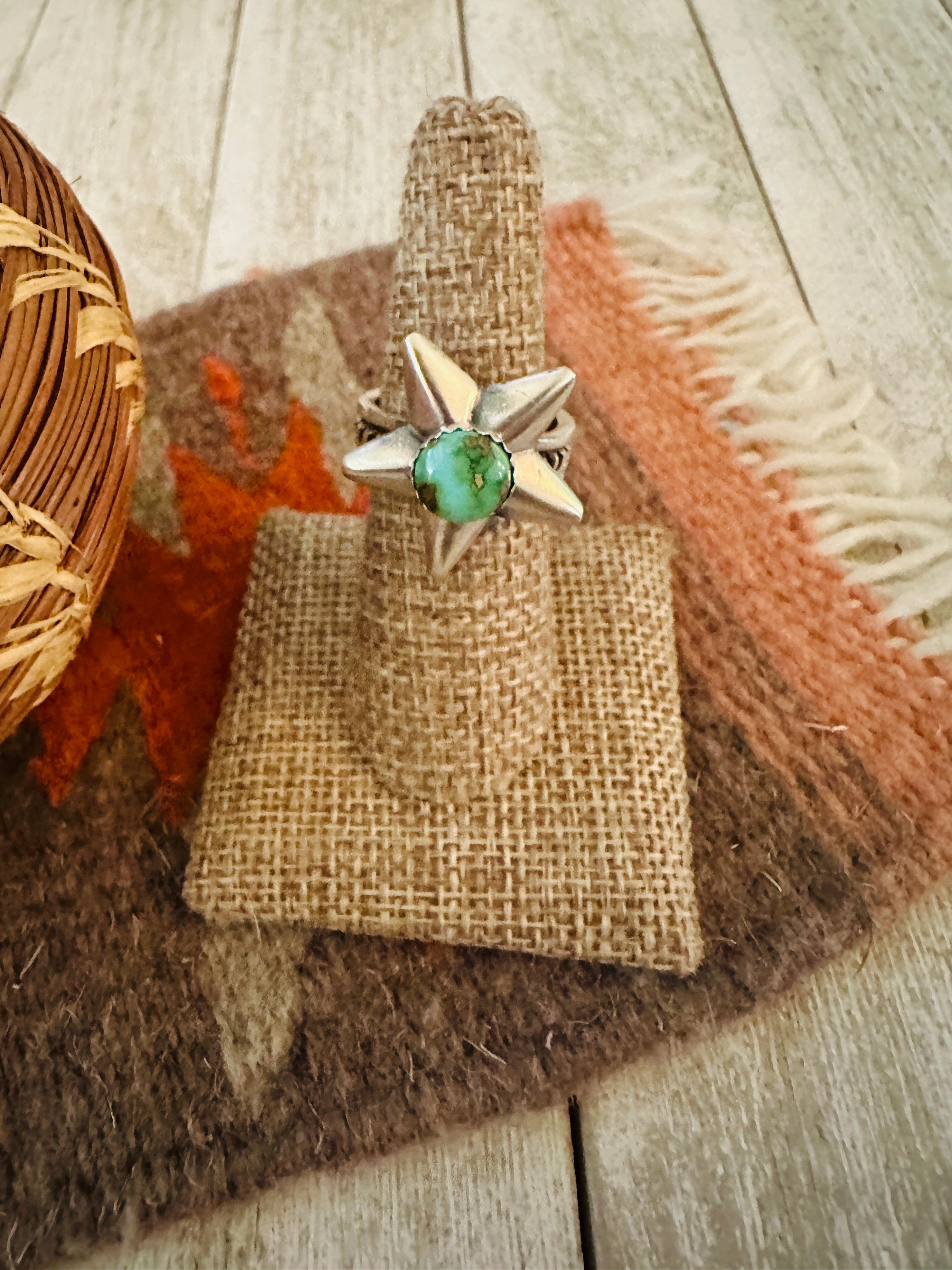 Handcrafted Sterling Silver & Turquoise Adjustable Star Ring