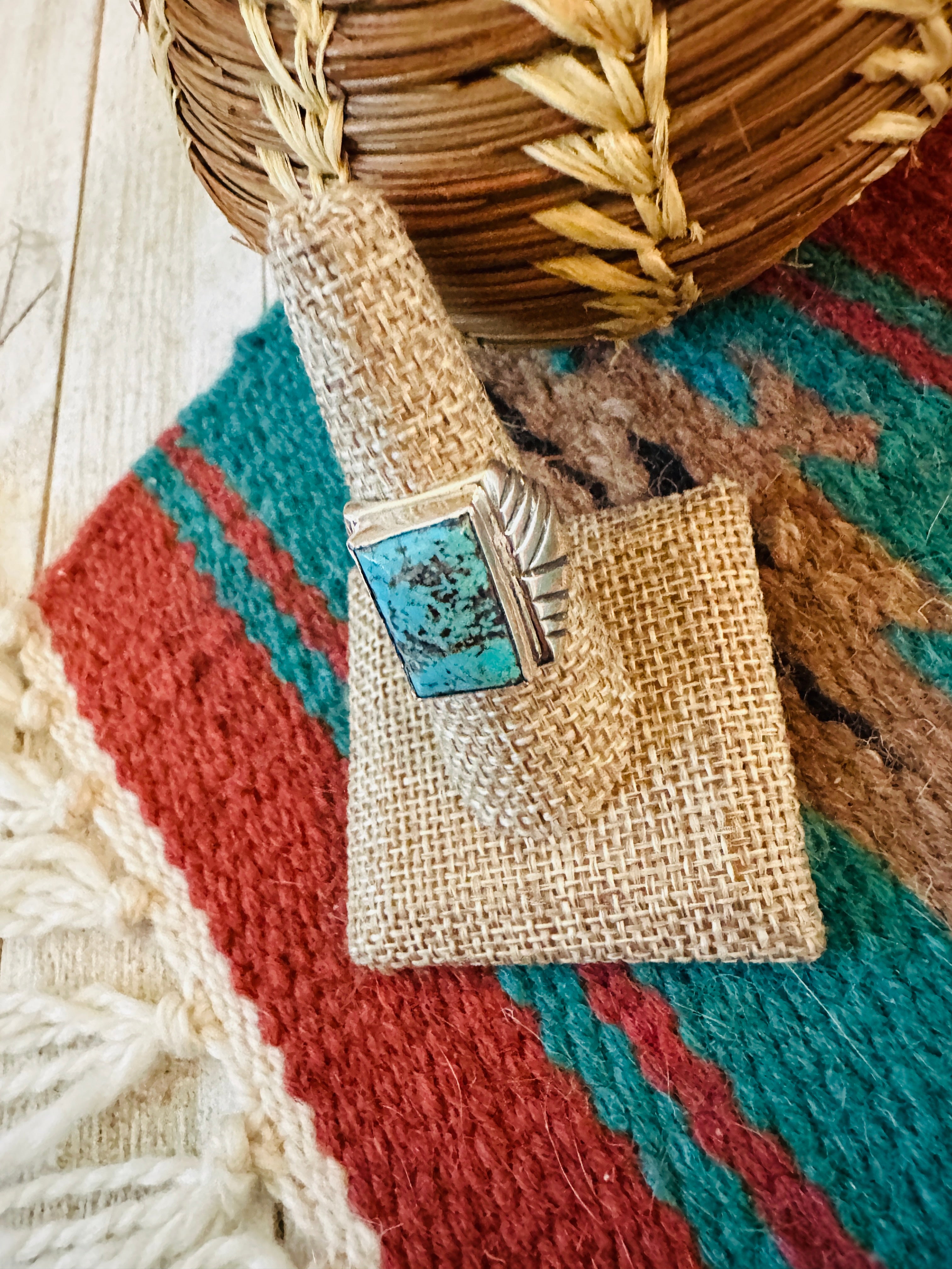 Handcrafted Turquoise & Sterling Silver Cigar Band Ring Size 10