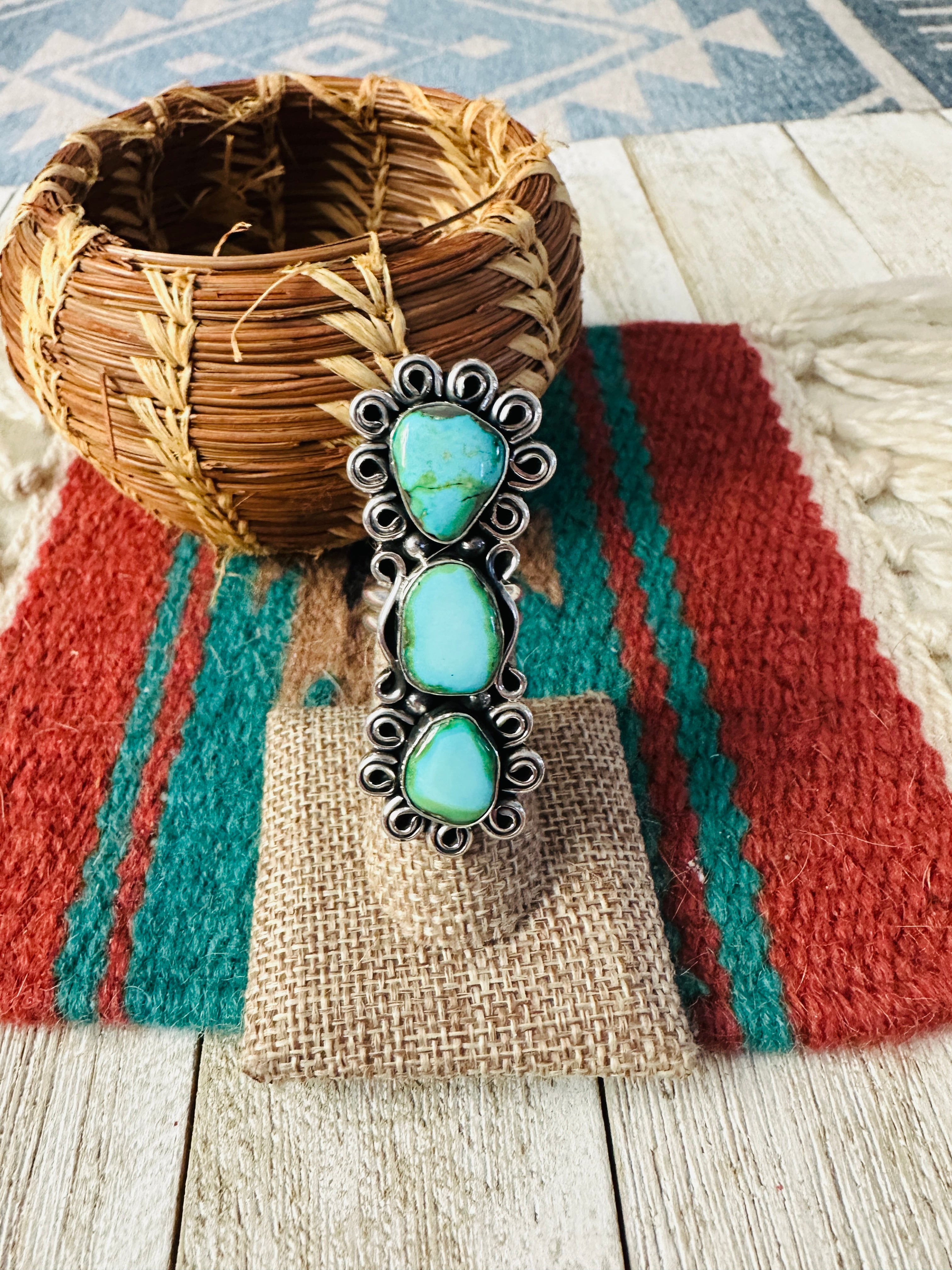 Handcrafted Carico Lake Turquoise & Sterling Silver Ring size 6