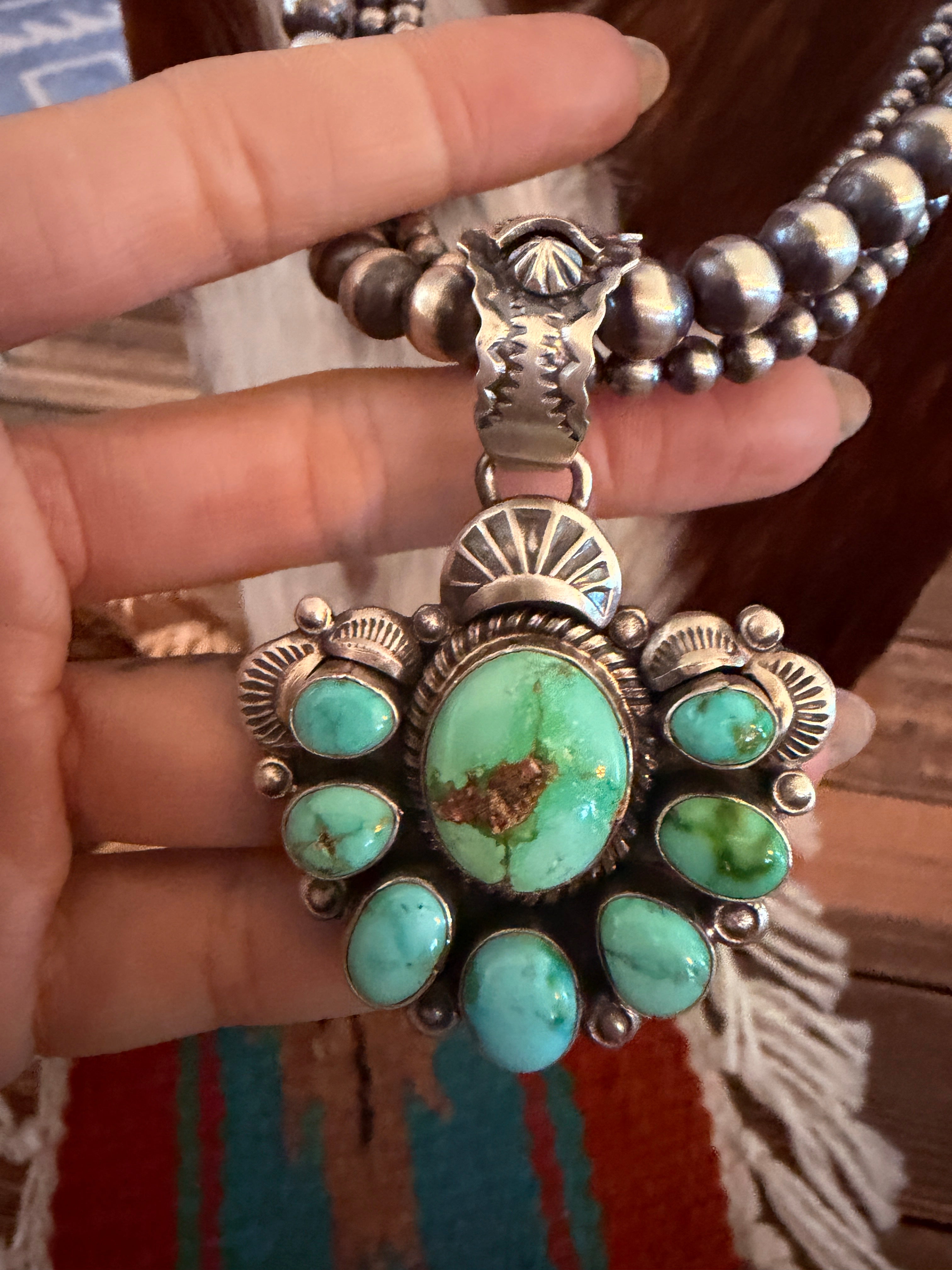 Handcrafted Sonoran Mountain Turquoise & Sterling Silver Beaded Necklace by Gilbert Tom
