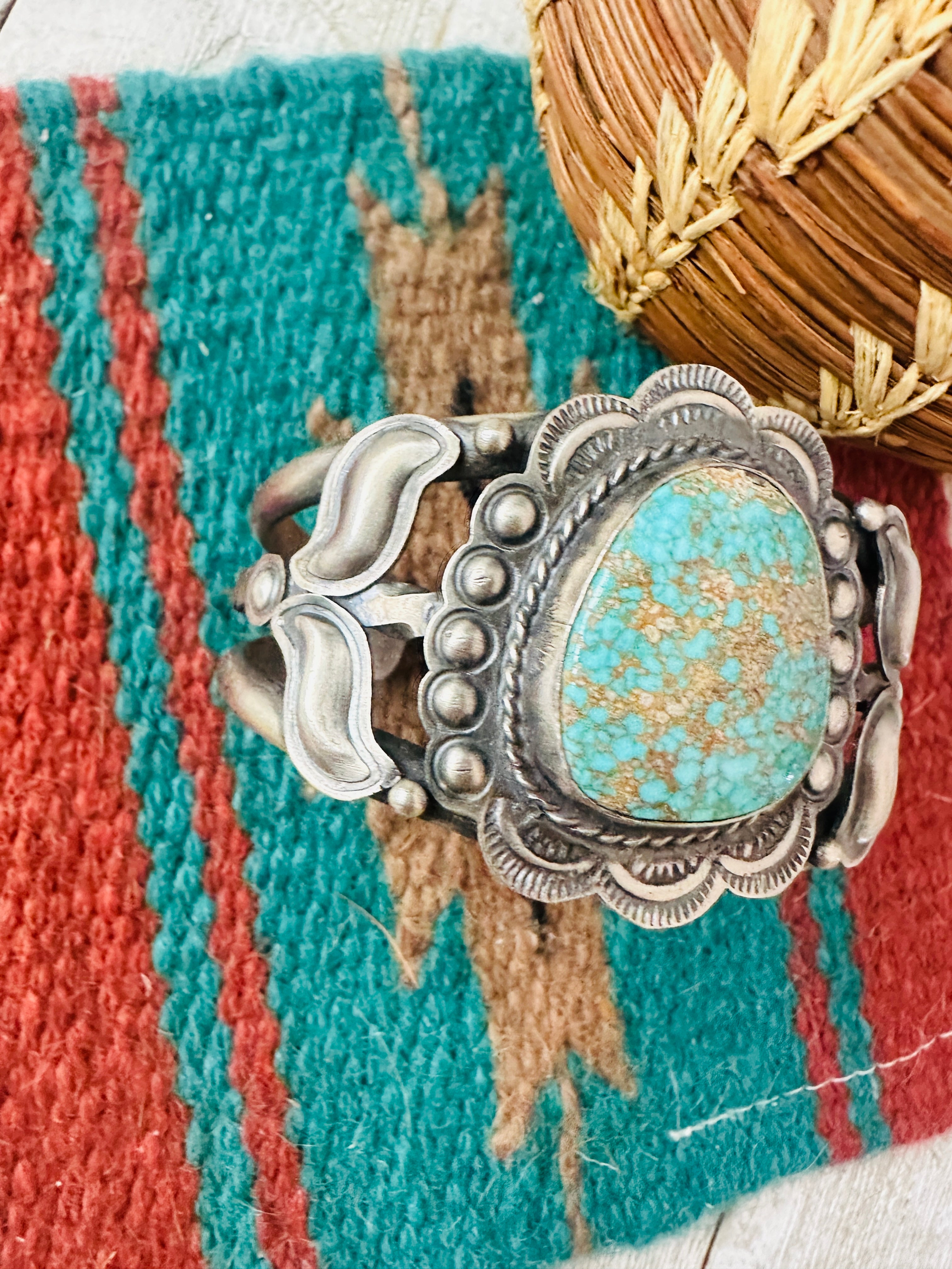 Handcrafted Sterling Silver & Number 8 Turquoise Cuff Bracelet