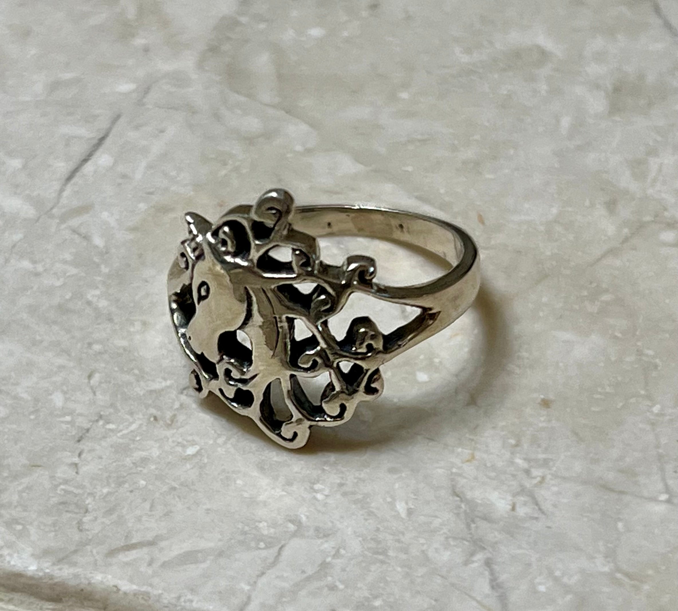 Unicorn/ Horse Head Sterling Silver Ring