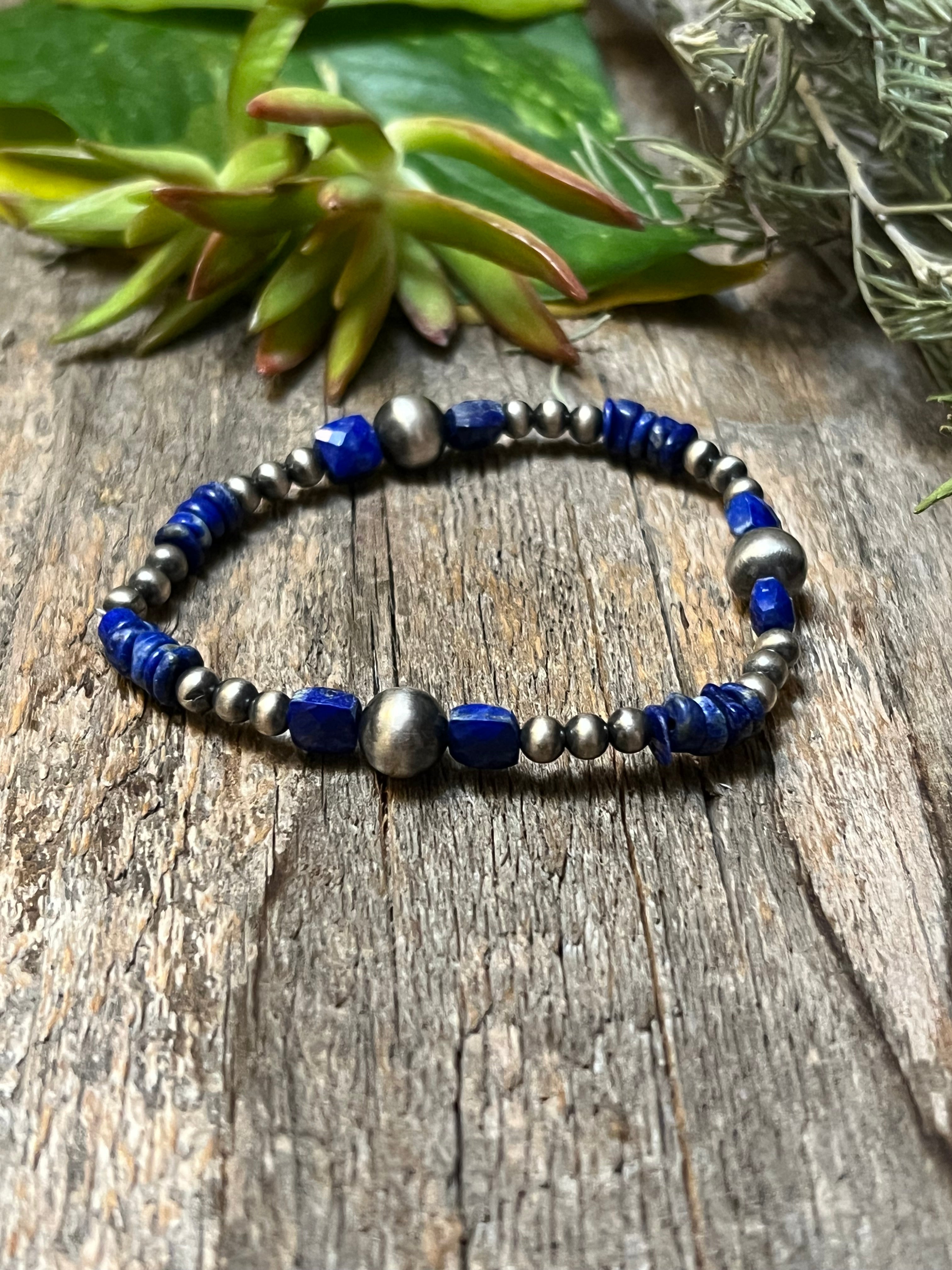 Handmade Lapis & Sterling Silver Beaded Bracelet