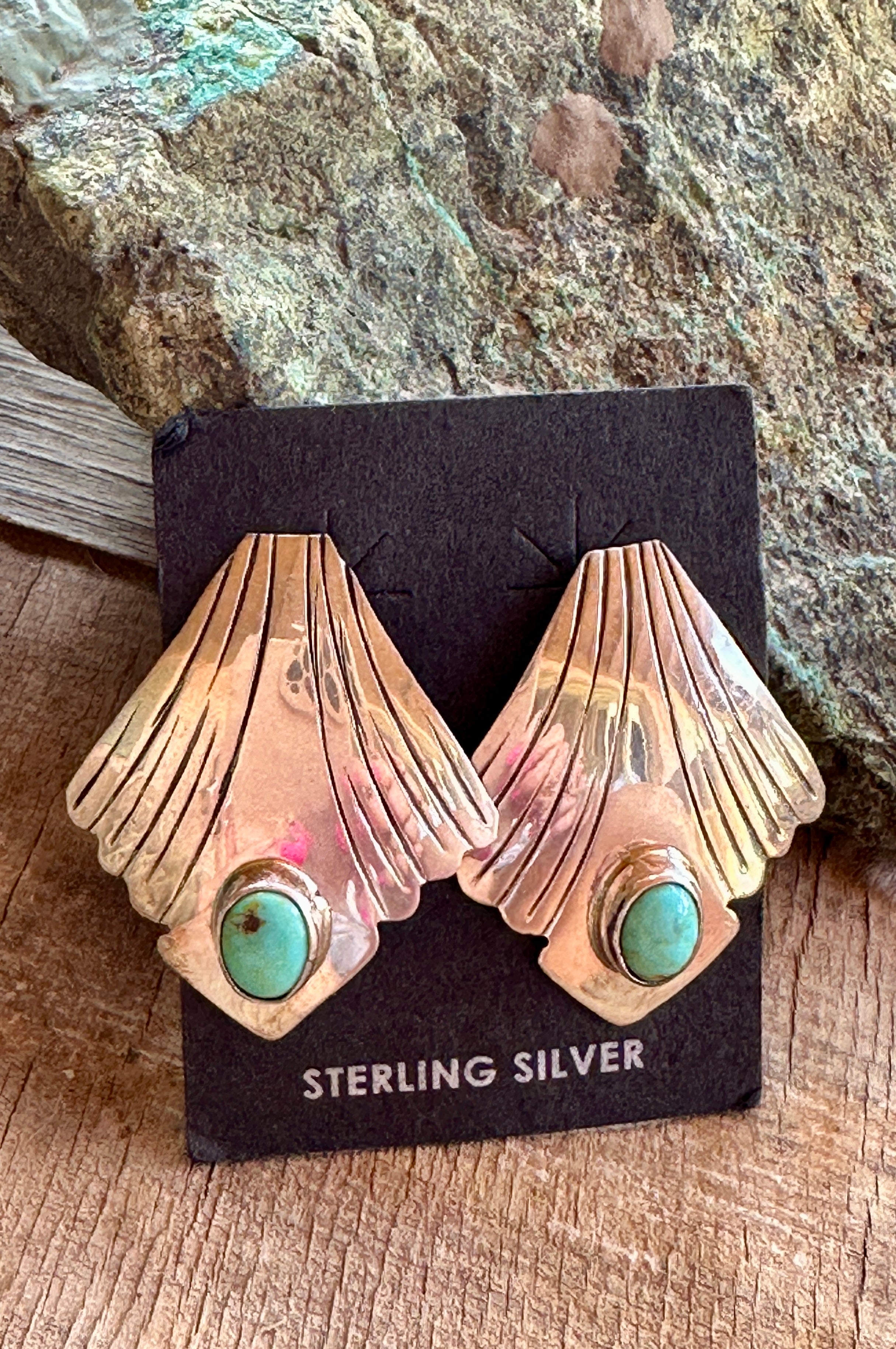 Handcrafted Sterling Silver & Turquoise Shell Shape Stud Post Earrings