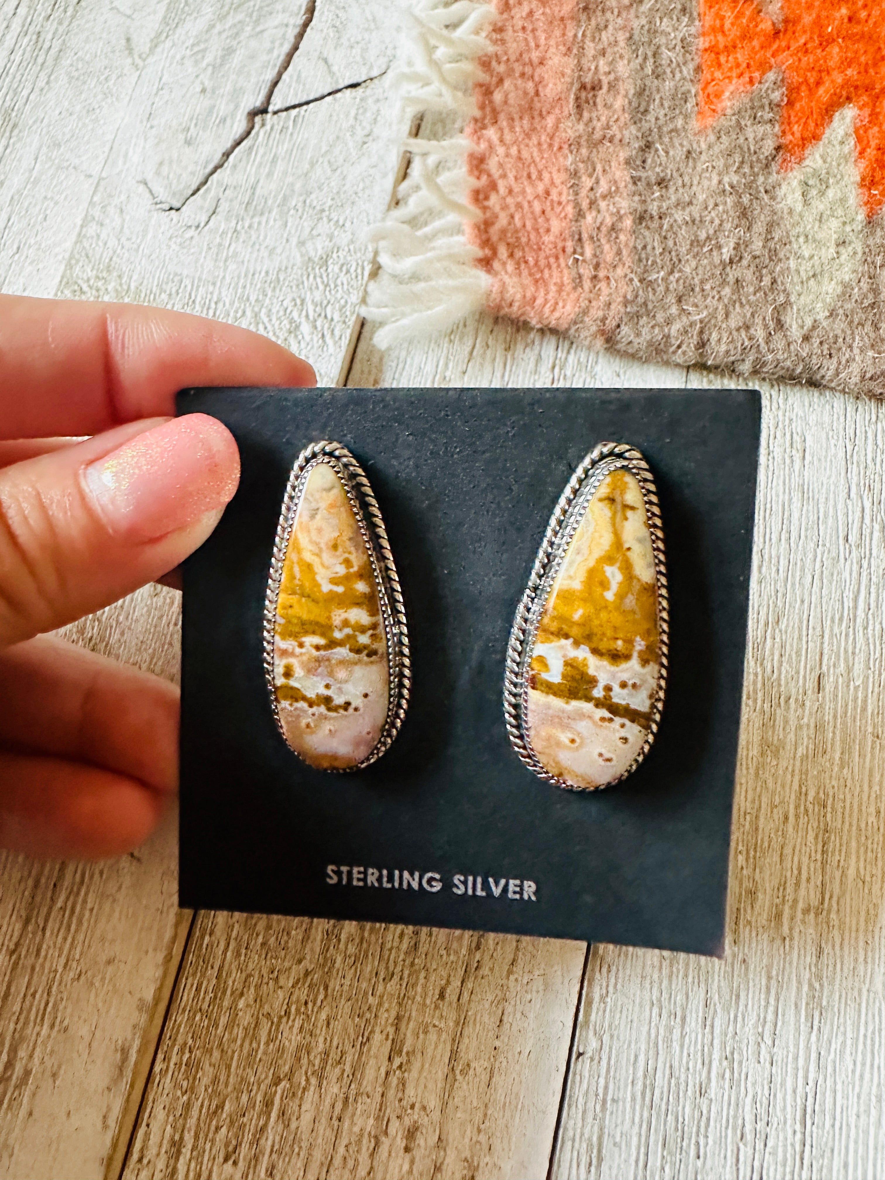 Navajo Jasper Sterling Silver Post Earrings Signed