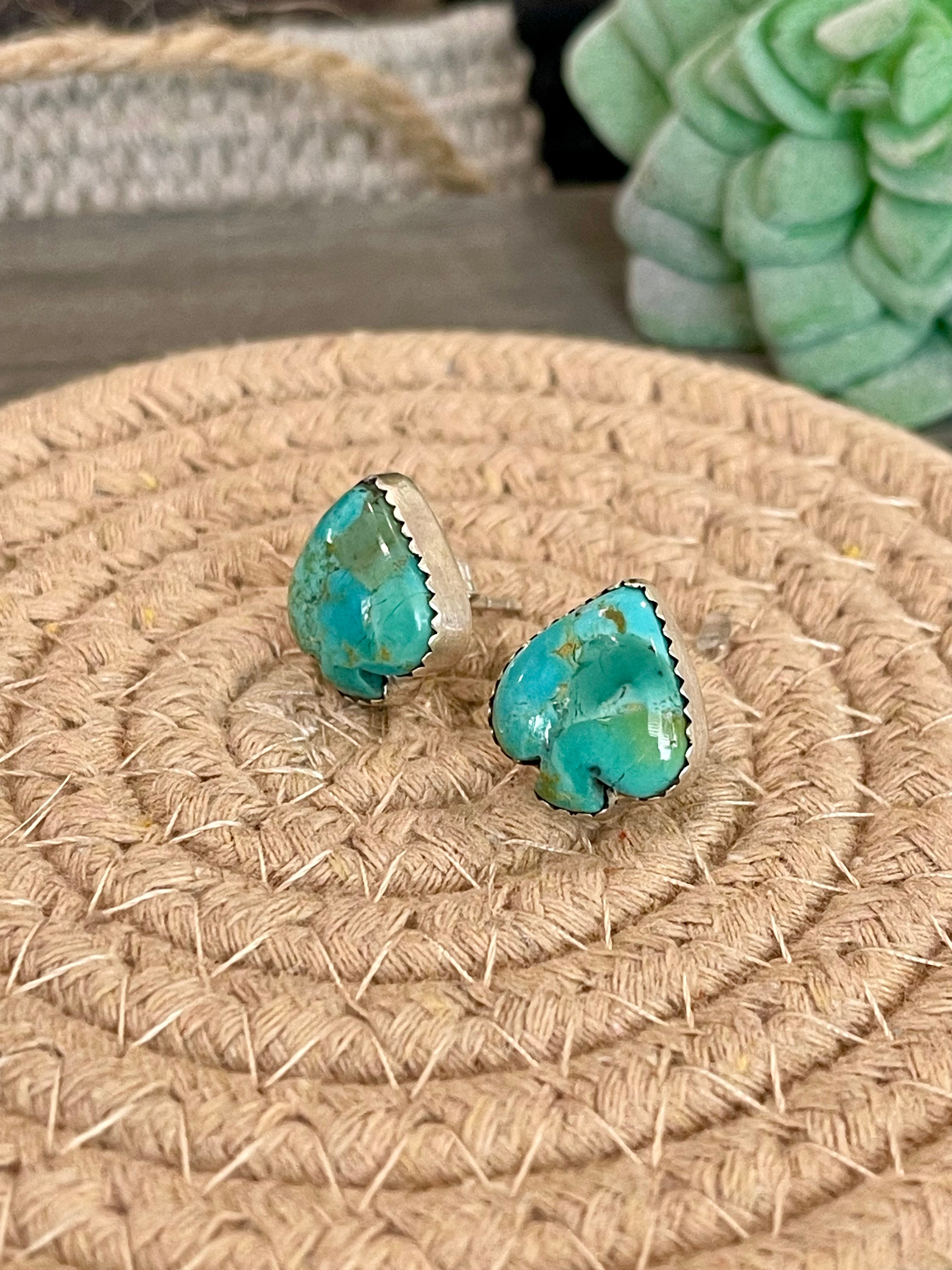 Handmade Emerald Valley Turquoise and Sterling Silver Post Spade Earrings