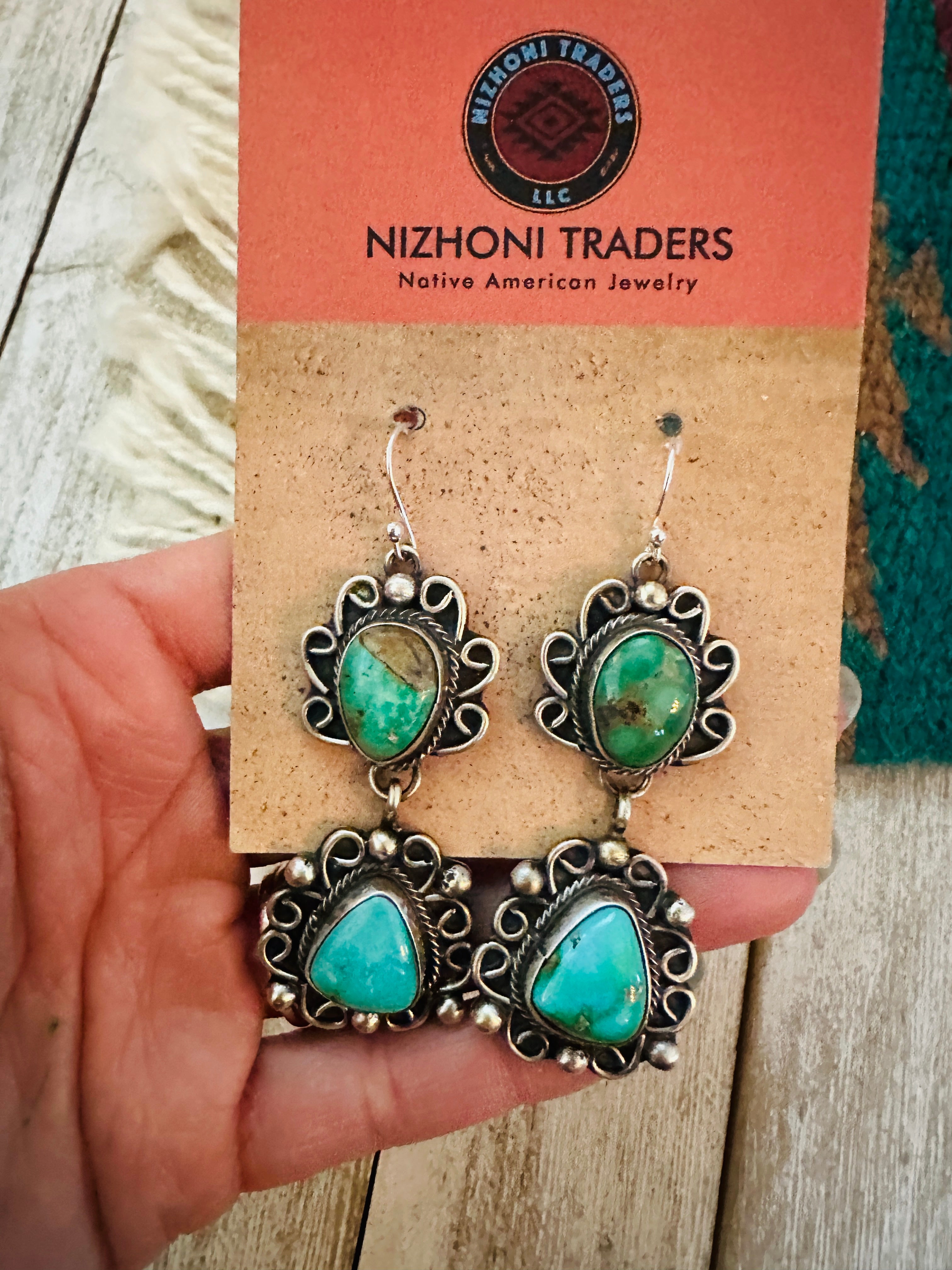 Navajo Turquoise & Sterling Silver Dangle Earrings by Sheila Becenti
