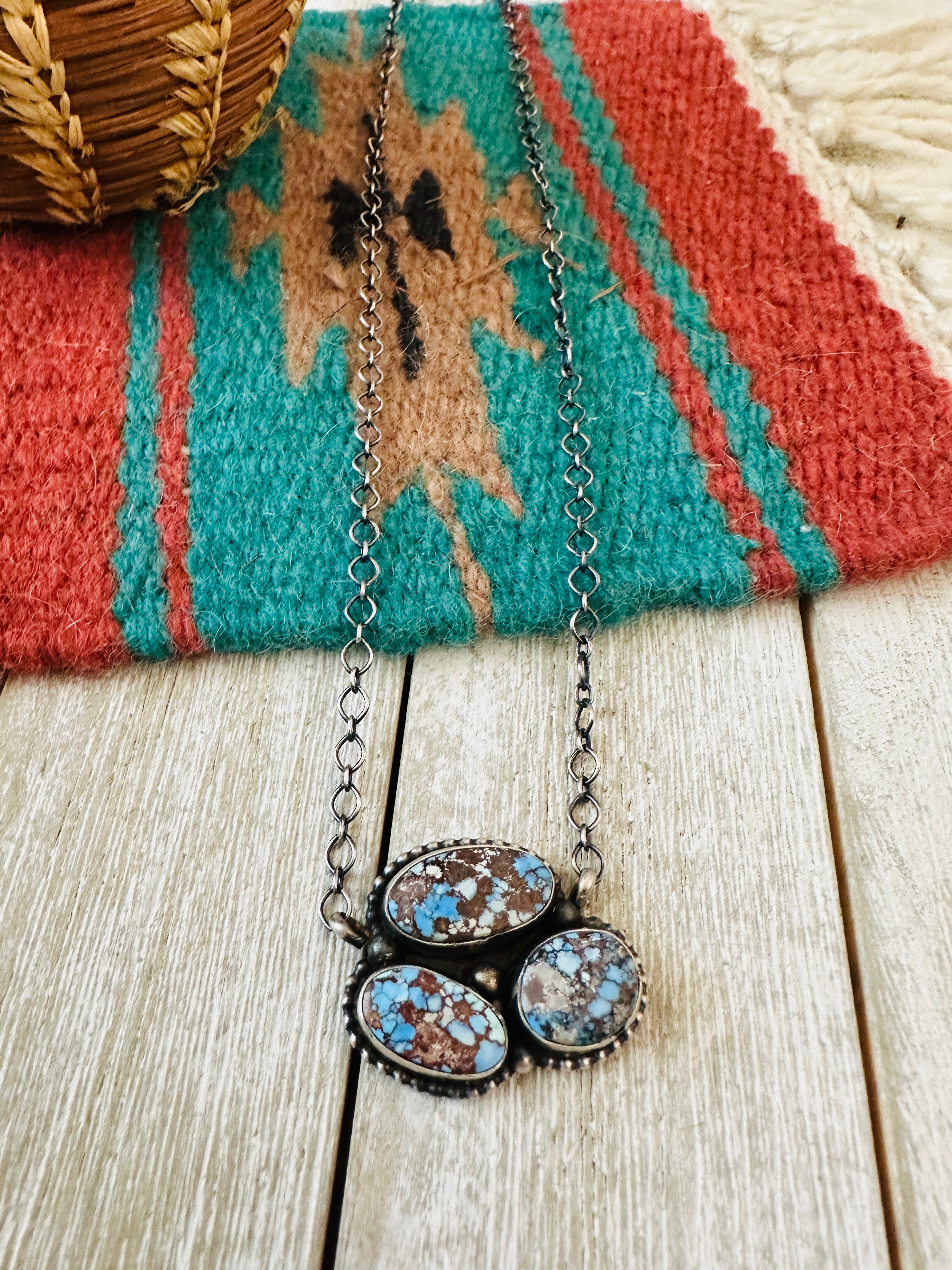 Handcrafted Sterling Silver & Golden Hills Turquoise Cluster Necklace