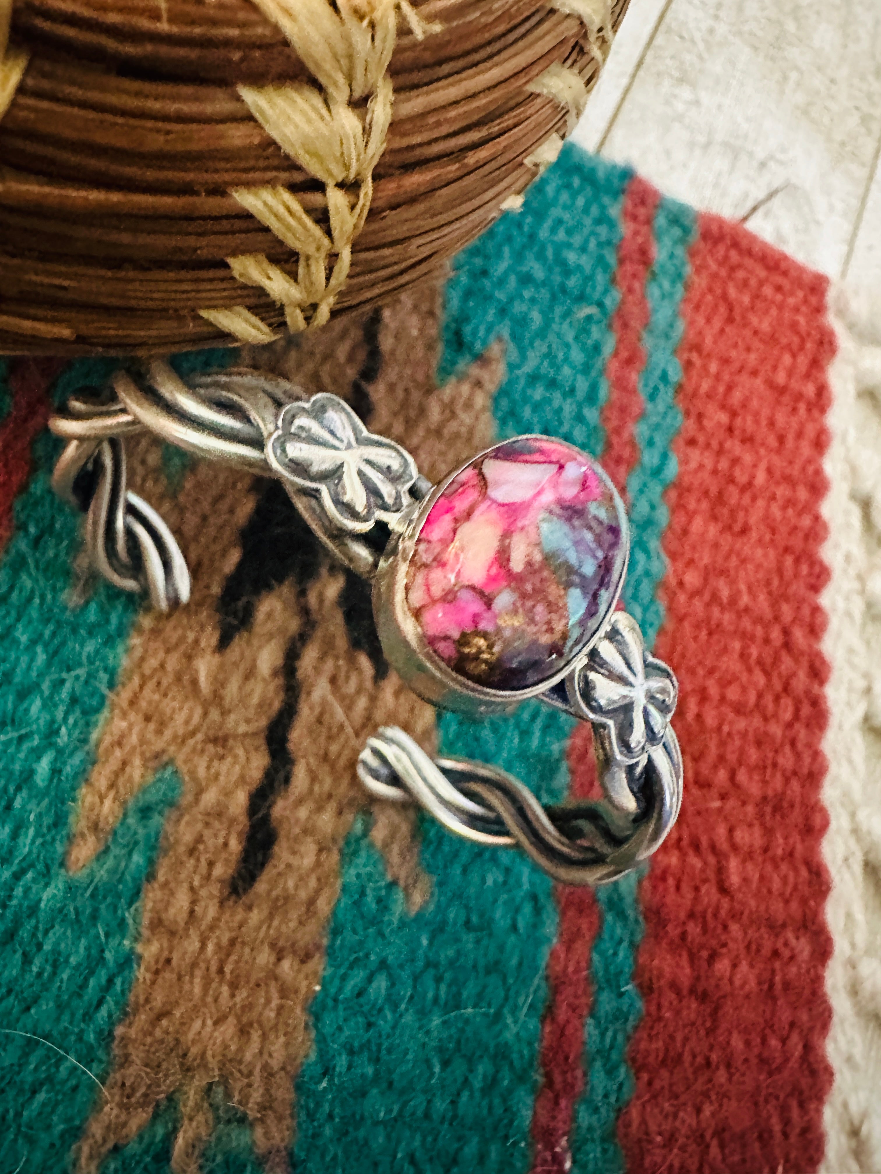 Handcrafted Pink Dream Mojave & Sterling Silver Cuff Bracelet