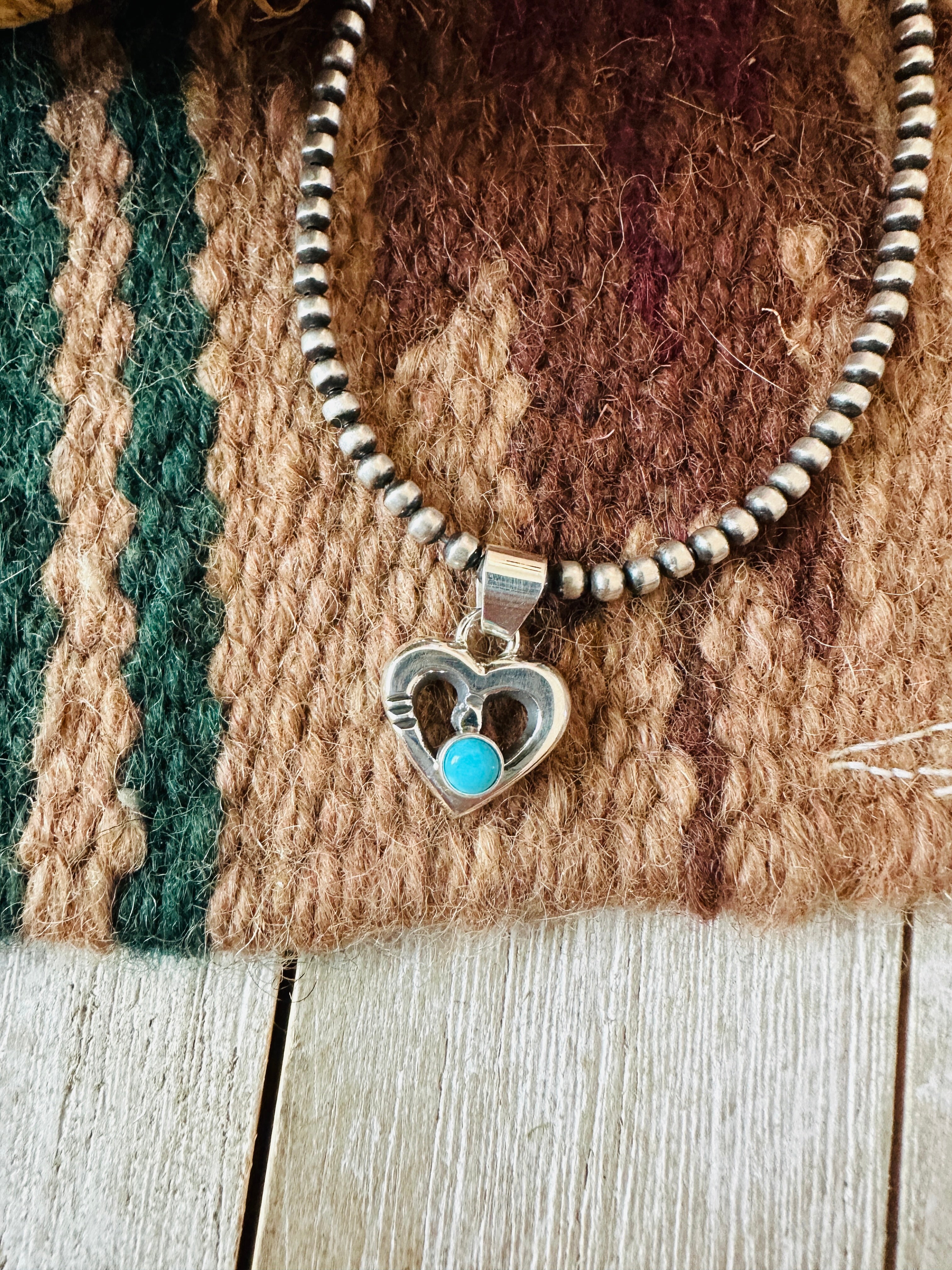 Handcrafted Turquoise & Sterling Silver Mini Heart Pendant