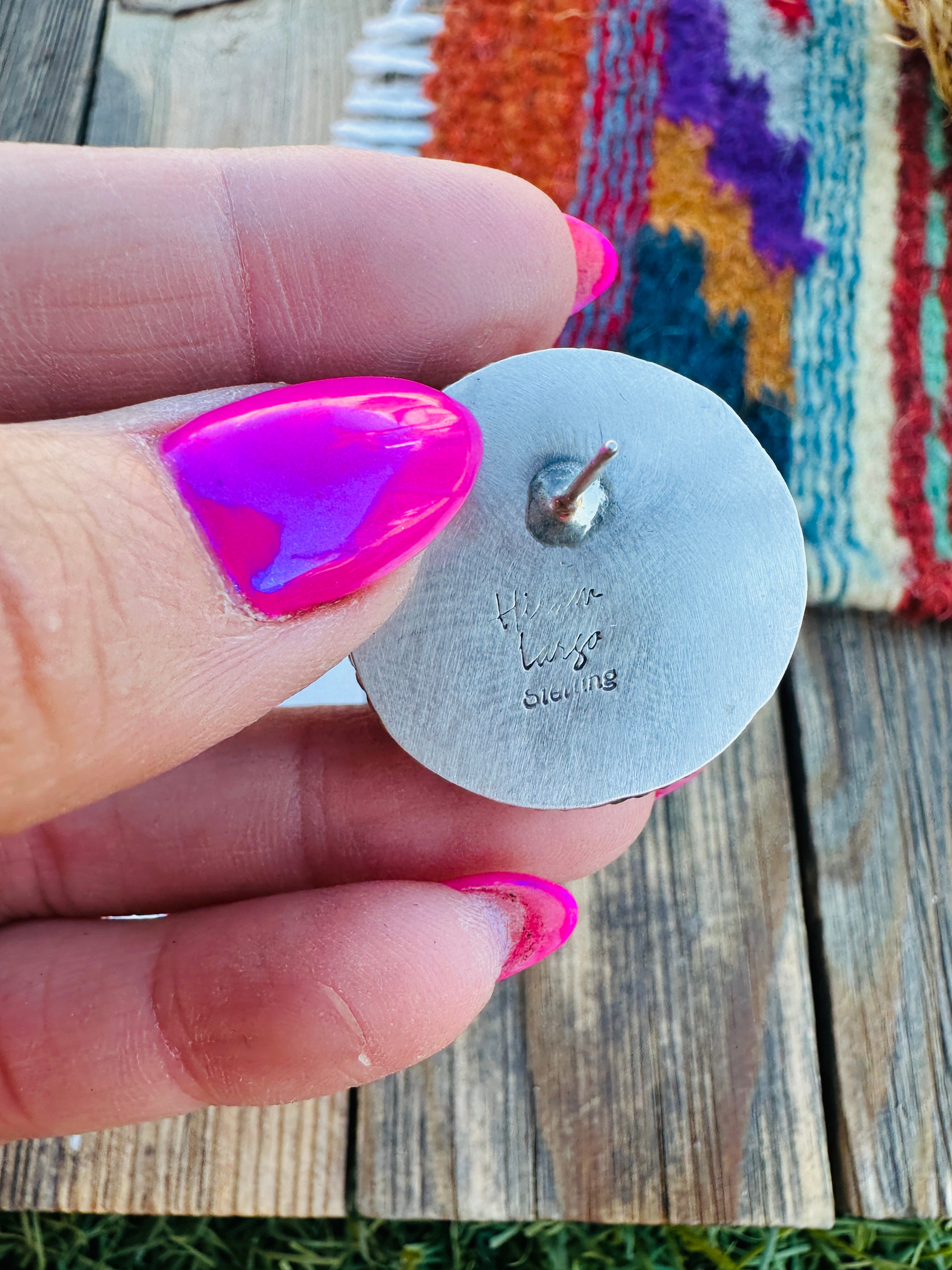 Handcrafted Ribbon Turquoise & Sterling Silver Post Earrings by Hiram Largo