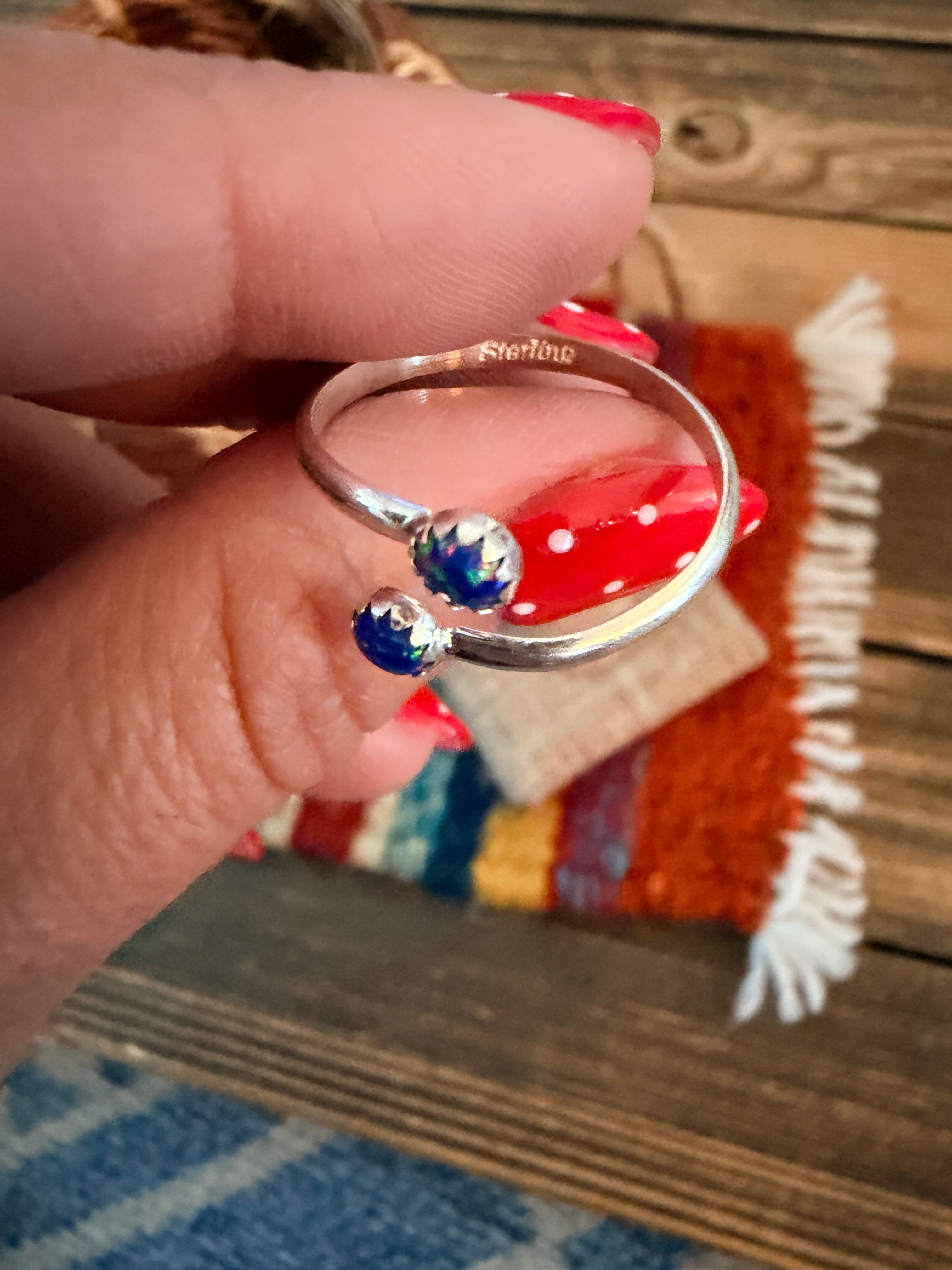 Handcrafted Dark Blue Opal & Sterling Silver Adjustable Ring