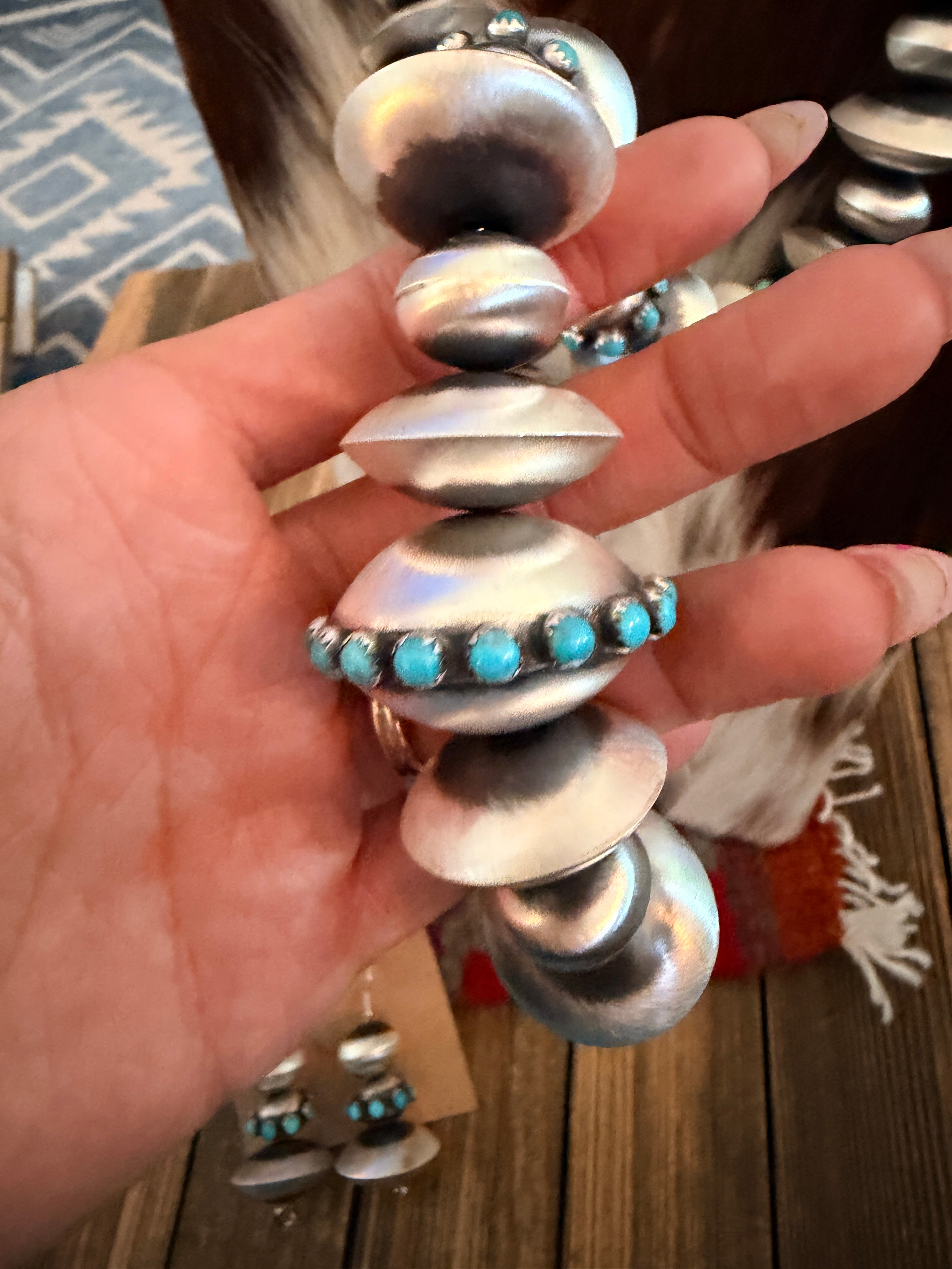 Handcrafted Turquoise & Sterling Silver Necklace and Earring Set