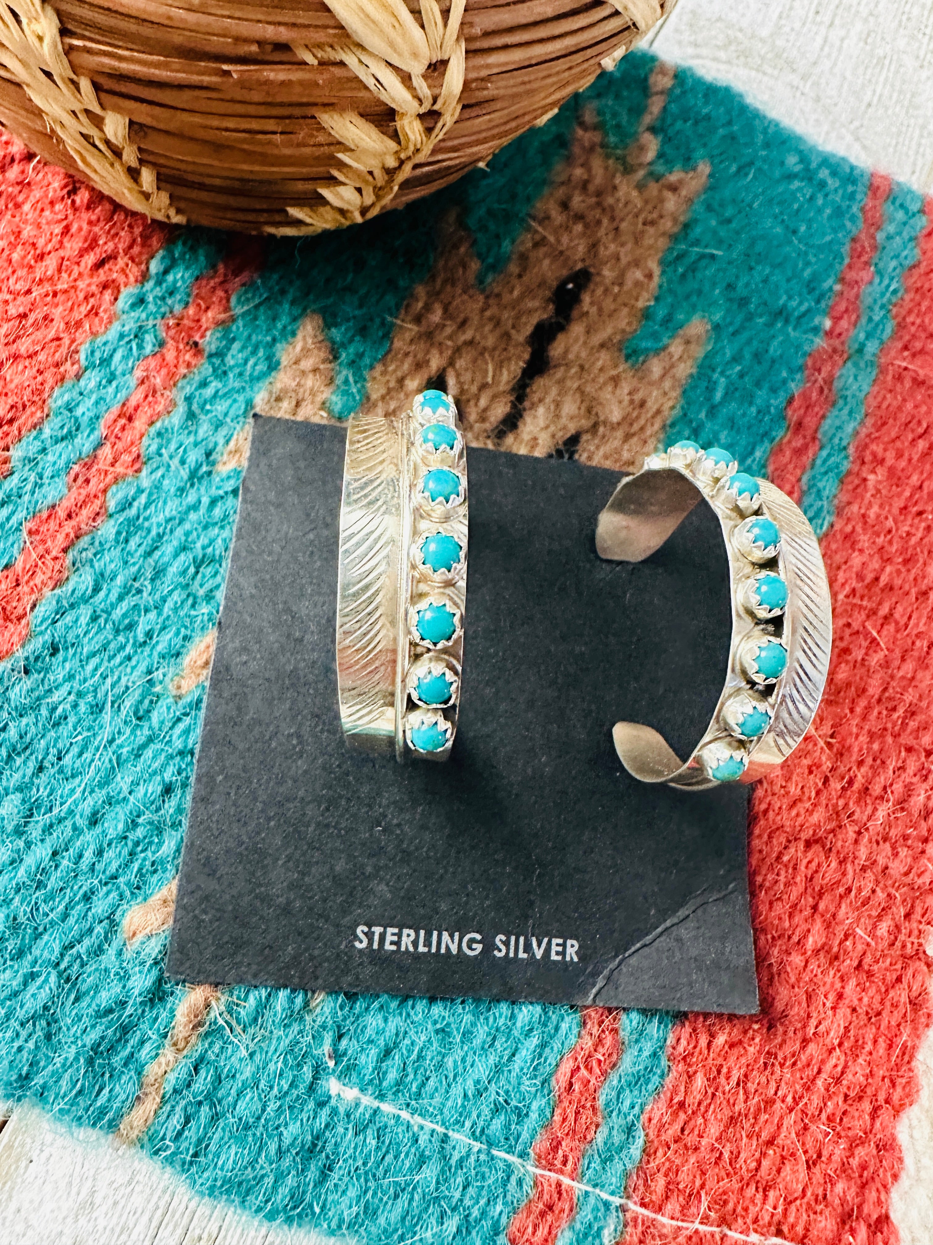 Handcrafted Turquoise & Sterling Silver Hoop Earrings