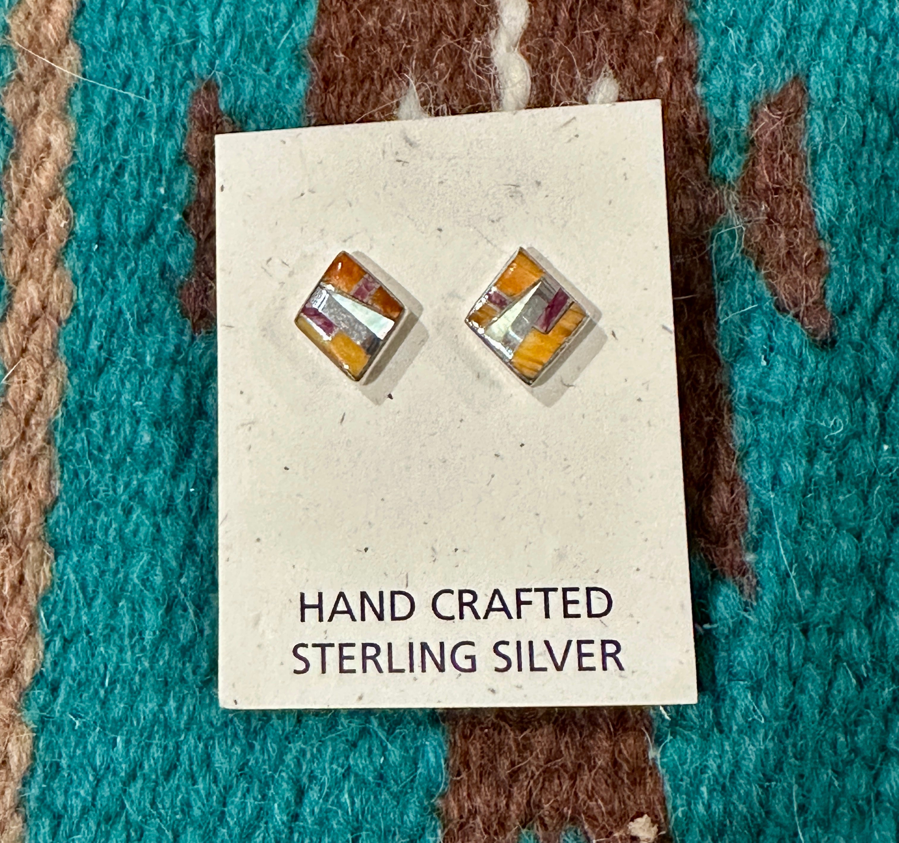 Beautiful Handmade Sterling Silver & Multi Stone Inlay Stud Earrings