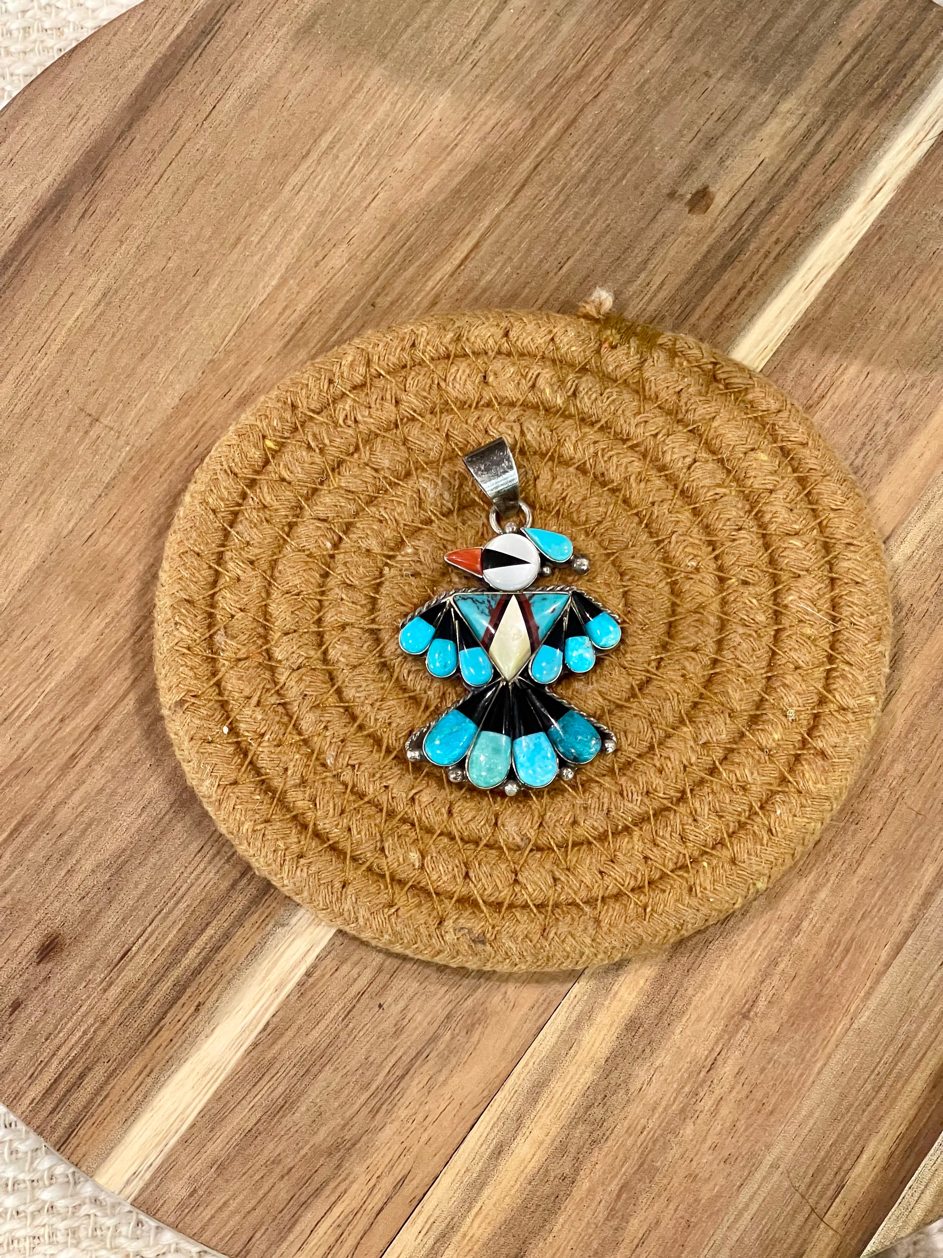 Handmade Sterling Silver & Multi Stone Thunderbird Pendant