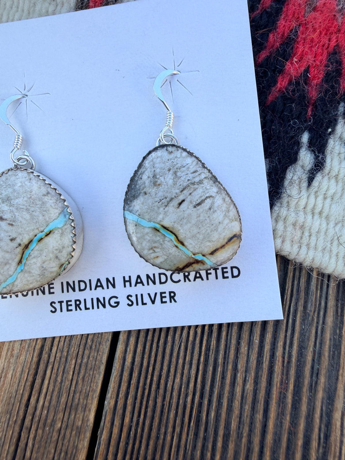 Handcrafted Ribbon Turquoise & Sterling Silver Dangle Earrings