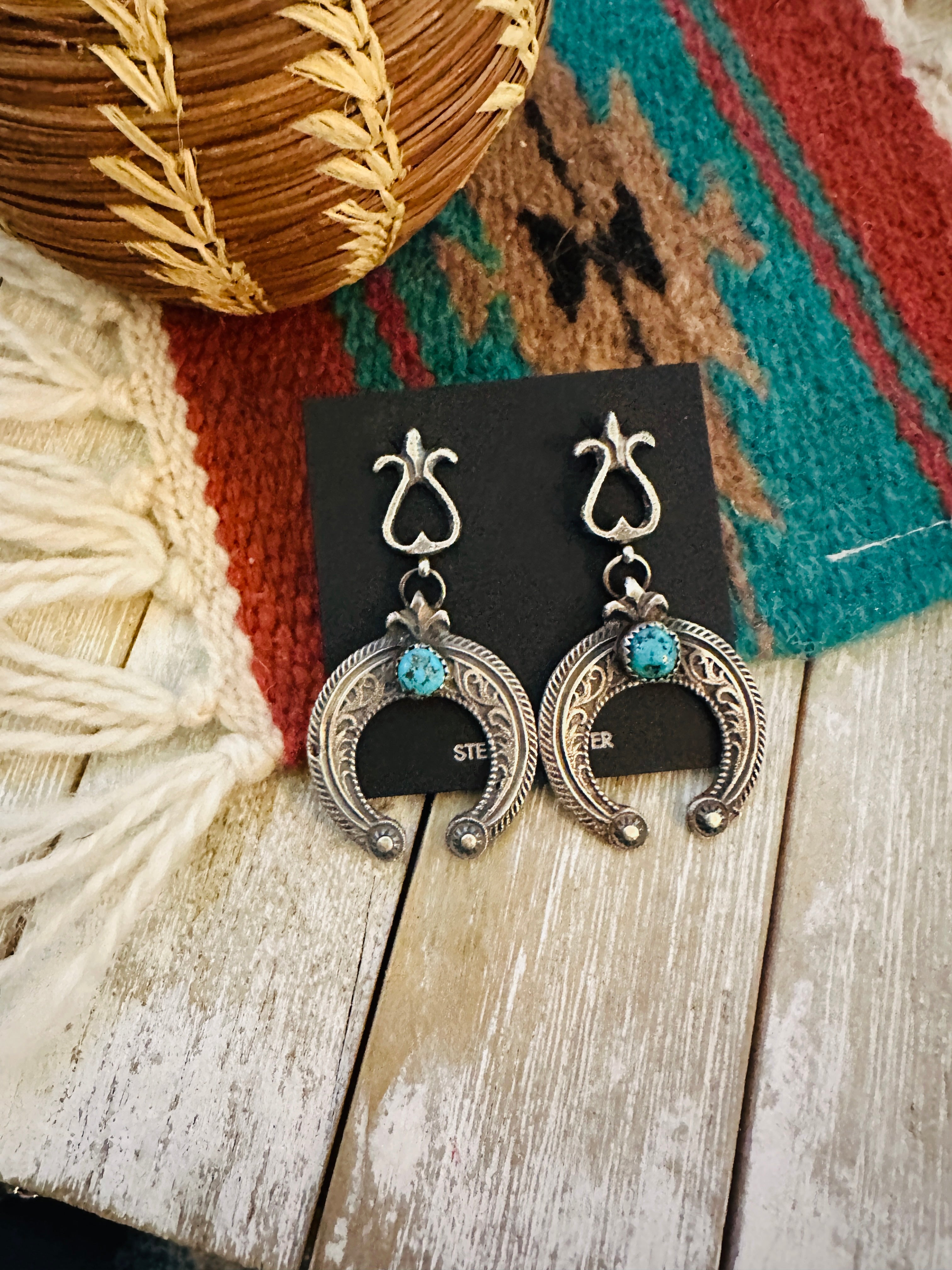 Handcrafted Turquoise & Sterling Silver Naja Dangle Earrings by EL Billah