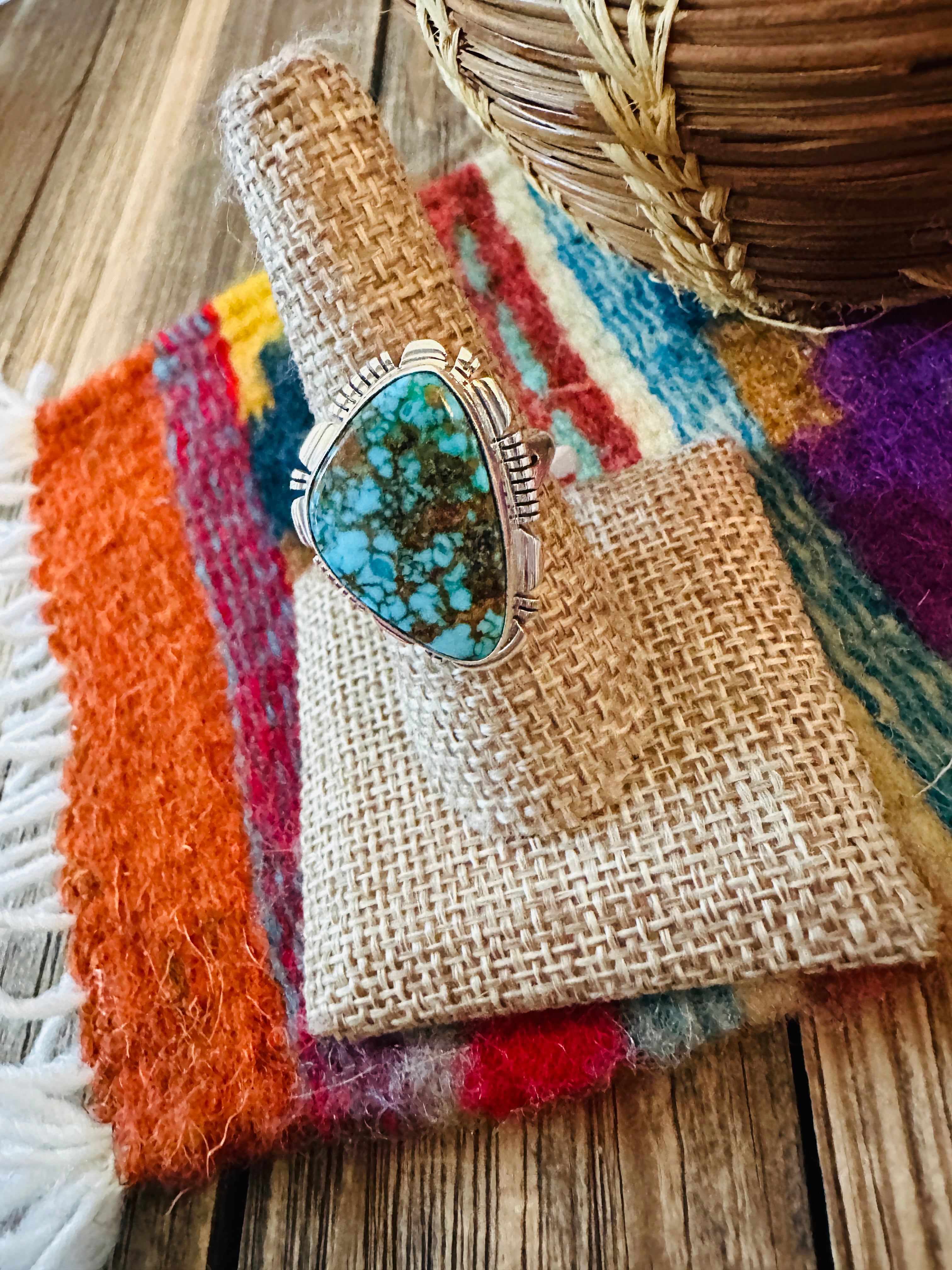 Handcrafted Sonoran Mountain Turquoise & Sterling Silver Ring size 9