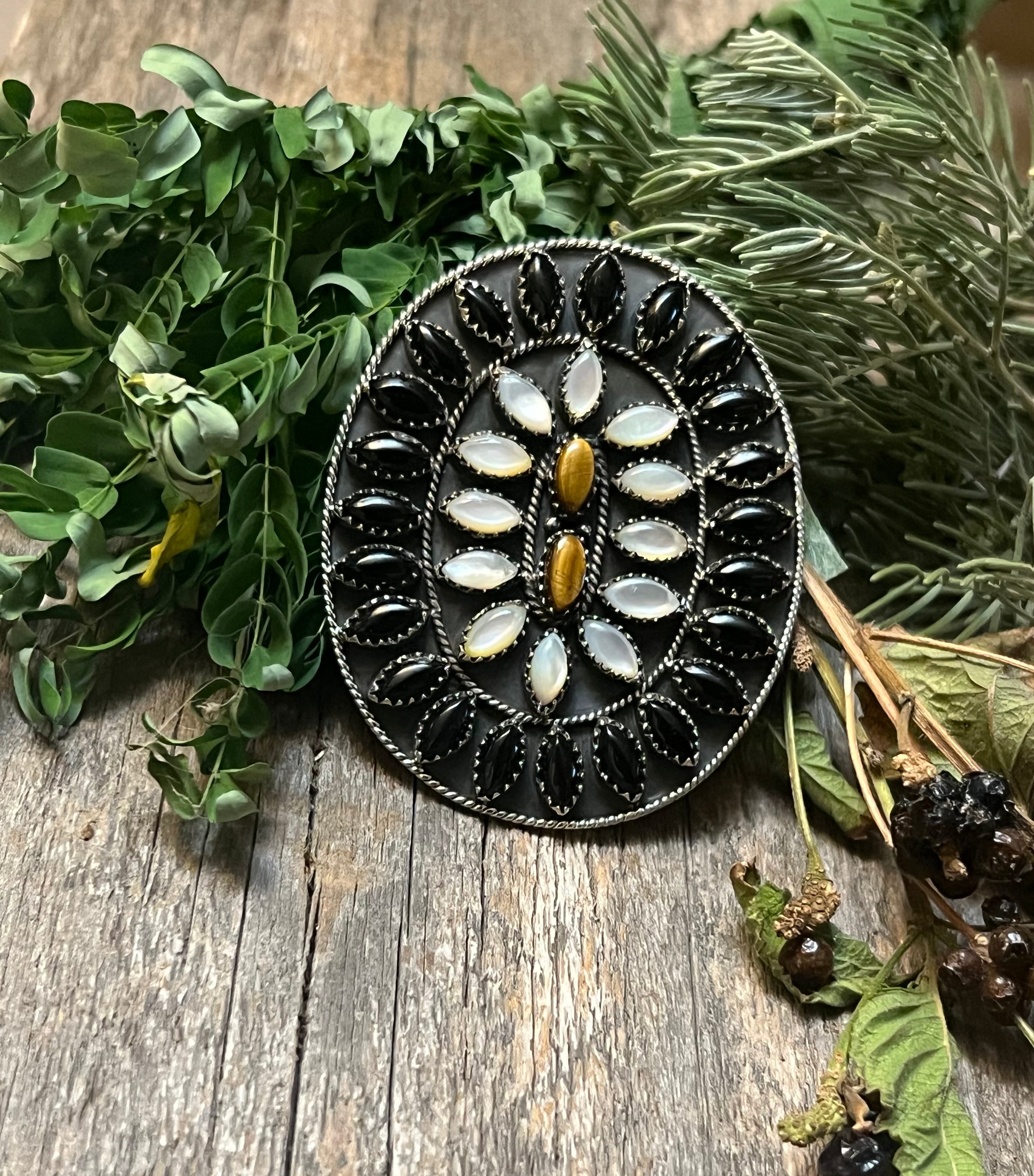 “Desert Roads” Handmade Pearl, Black Onyx & Sterling Silver Adjustable Ring