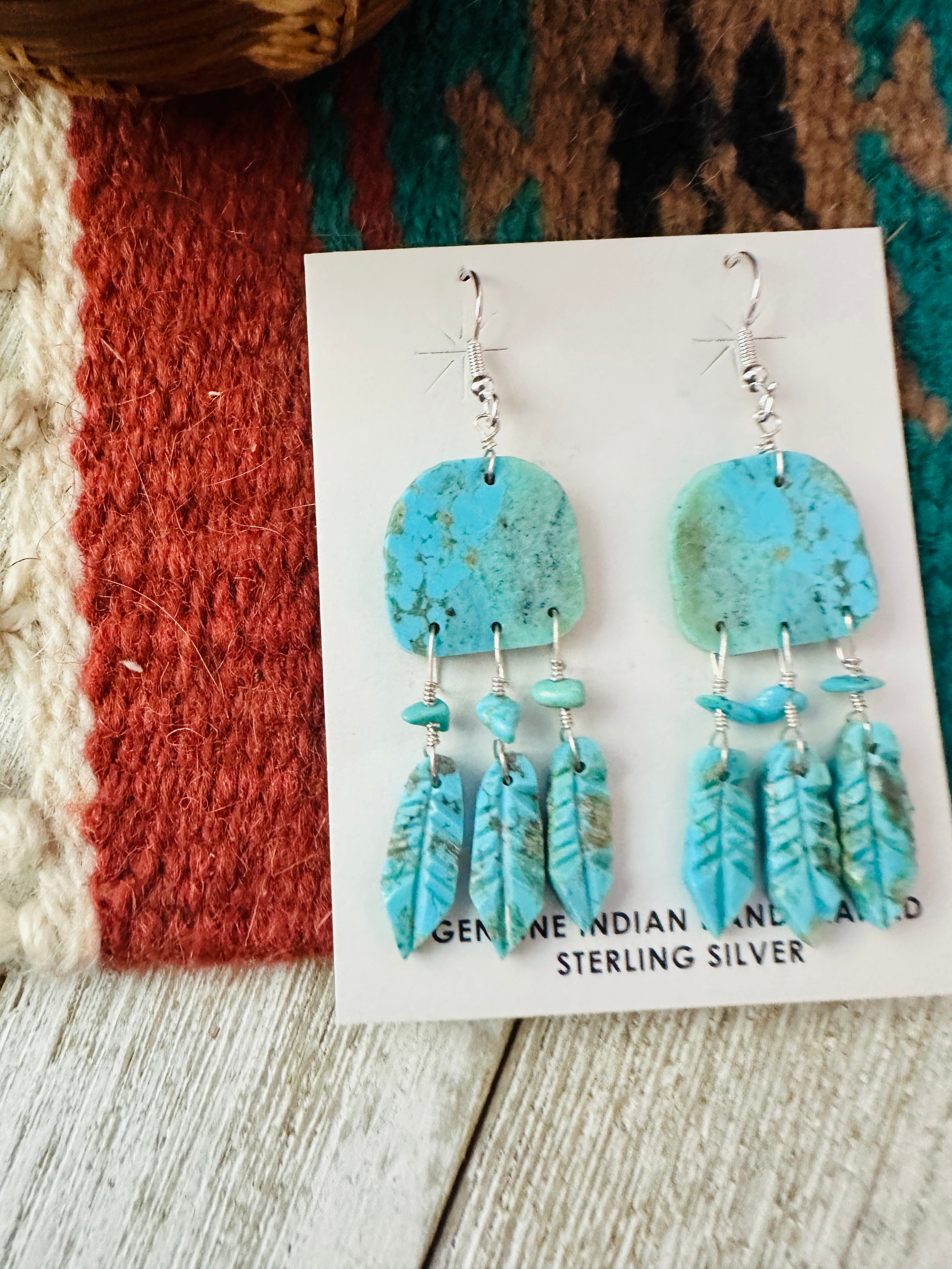 Handcrafted Turquoise & Sterling Silver Slab Dreamcatcher Dangle Earrings