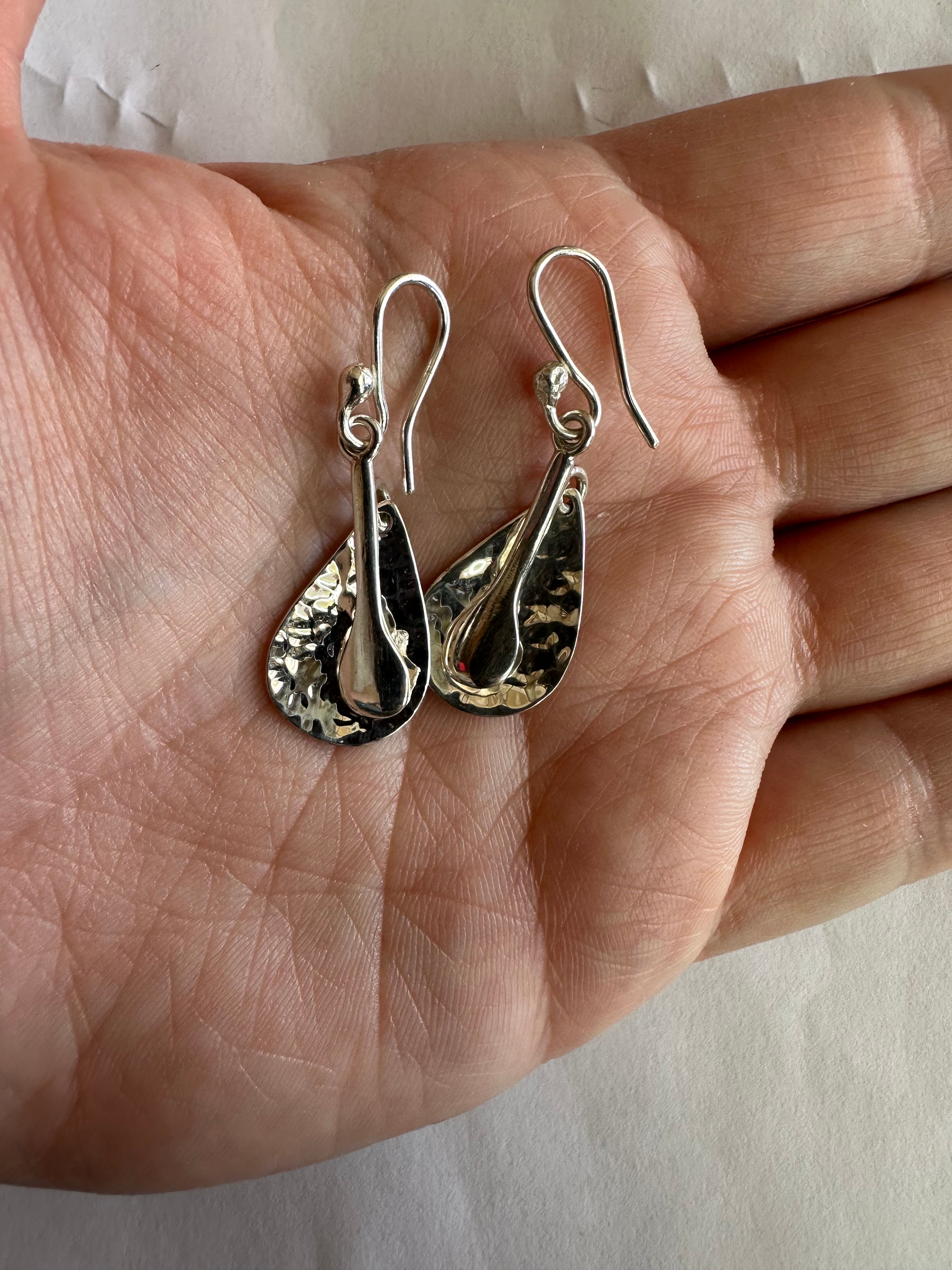 Hammered Teardrop Earrings w/ Spoon Dangle