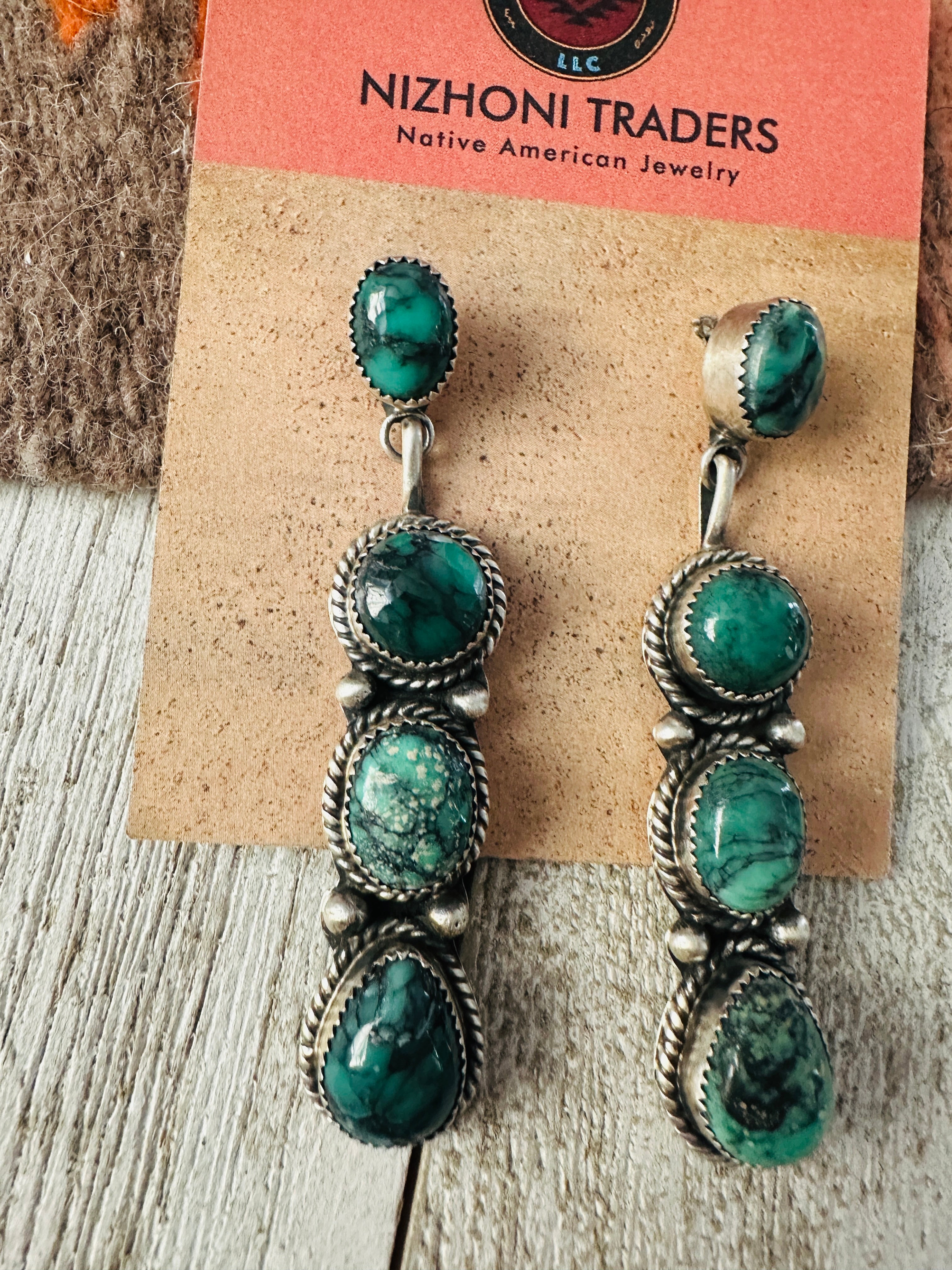 Navajo Variscite and Sterling Silver Dangle Earrings