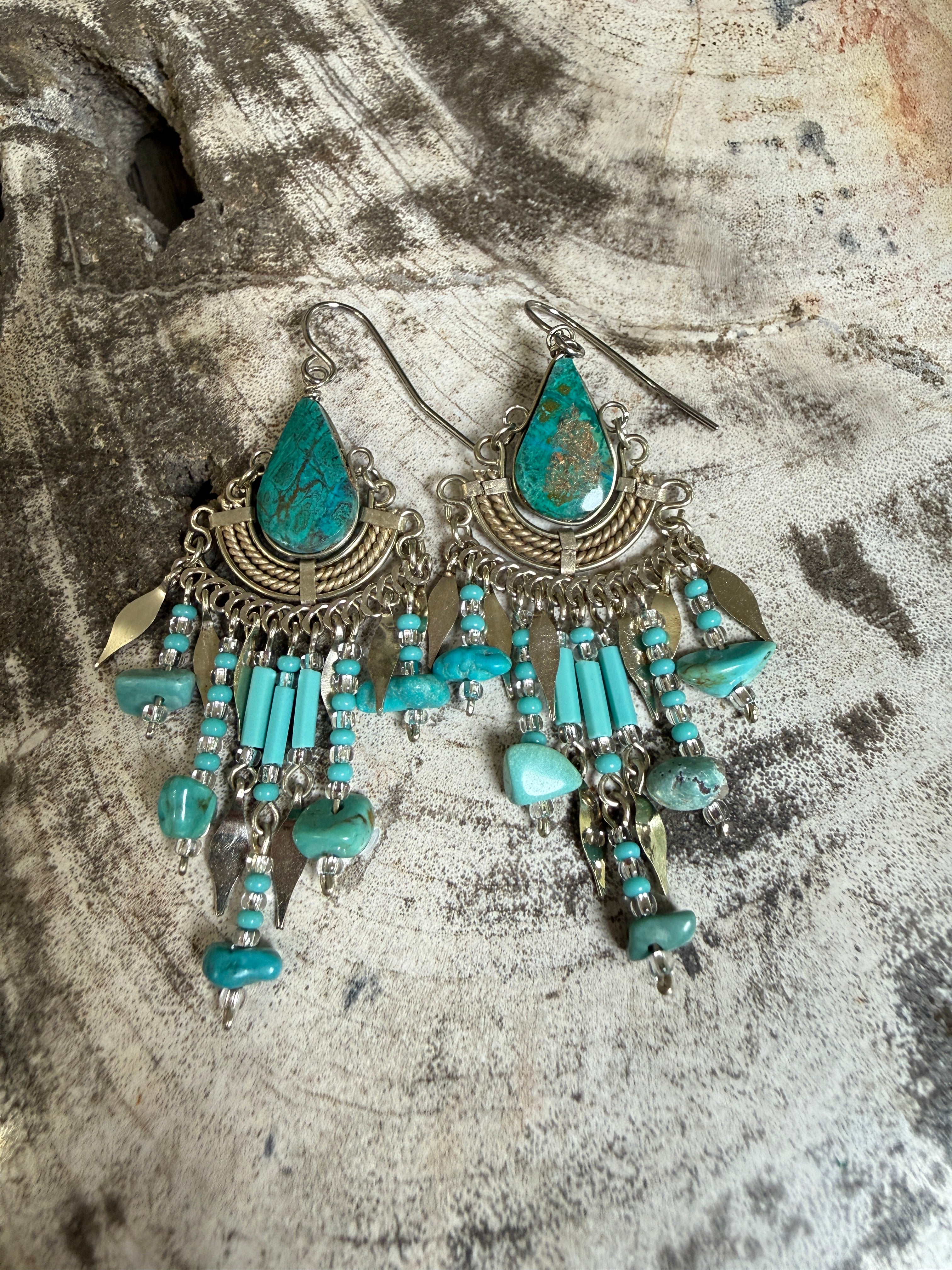 “The Golden Collection” Blue Willow Handmade Turquoise Beaded Surgical Steel Earrings