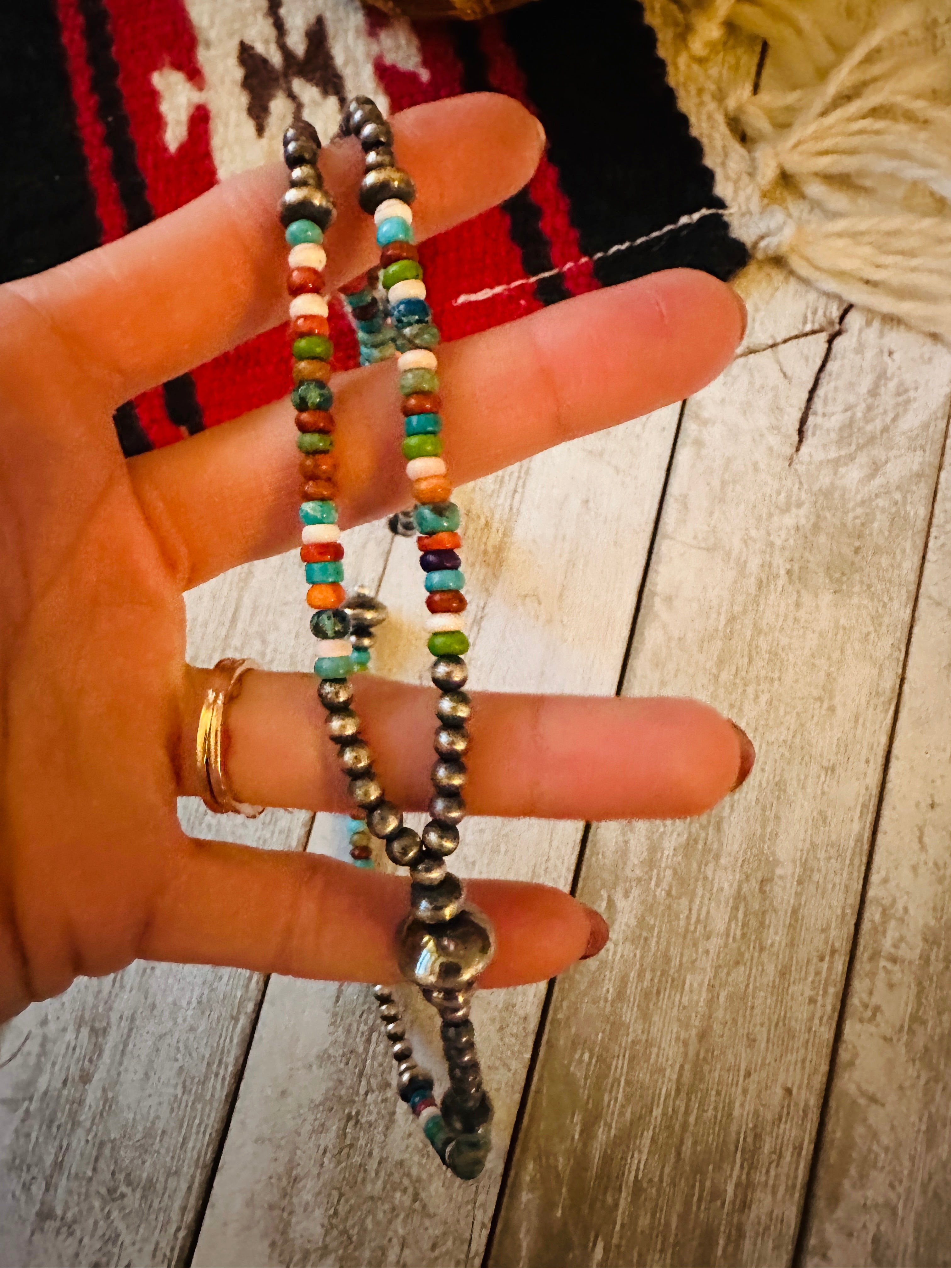 Handcrafted Sterling Silver & Multi Stone Beaded Lariat Necklace