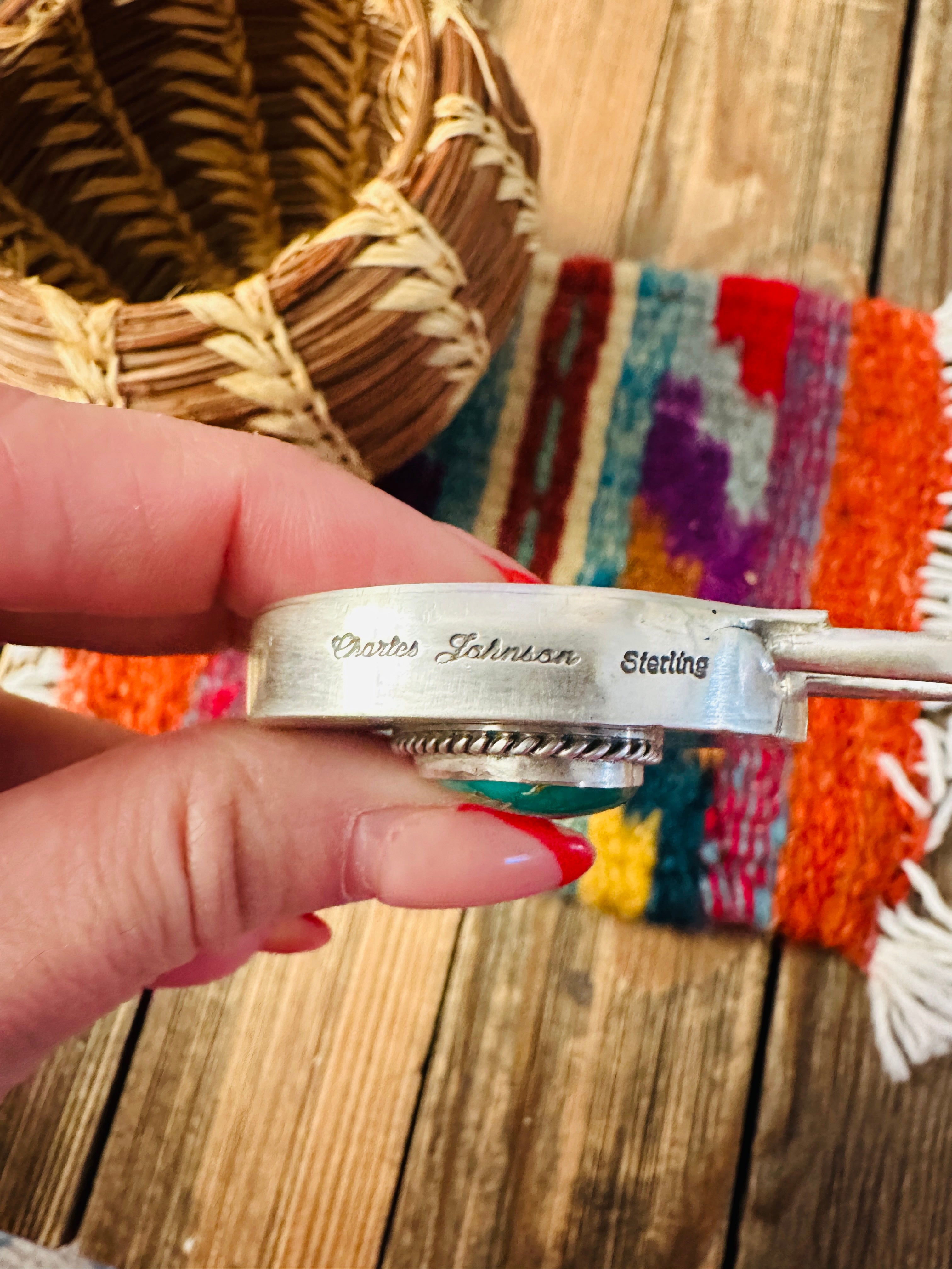 Handcrafted Turquoise & Sterling Silver Heart Locket Style Pendant by Charles Johnson