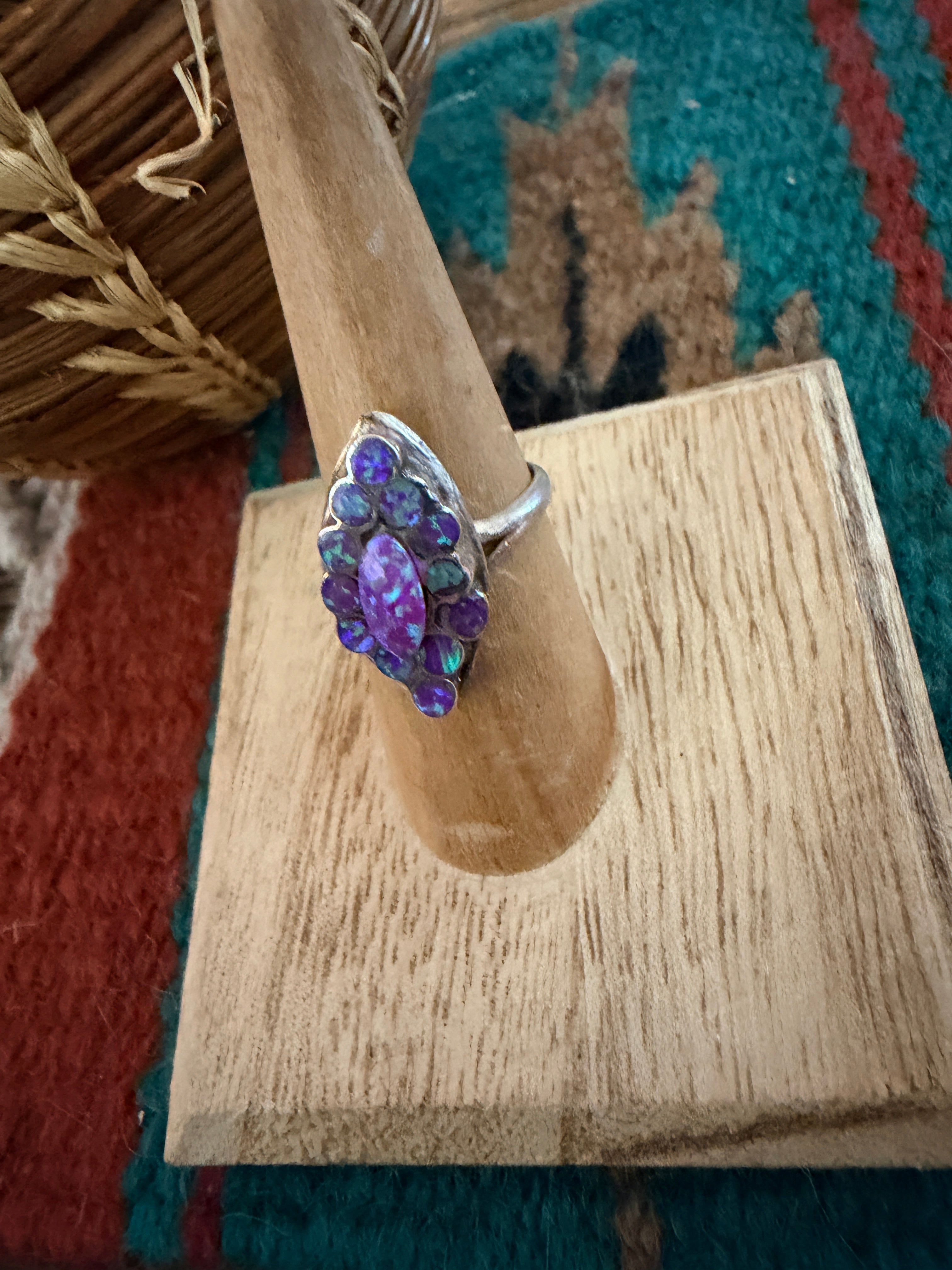 Handcrafted Purple Opal & Sterling Silver Ring Size 6.25