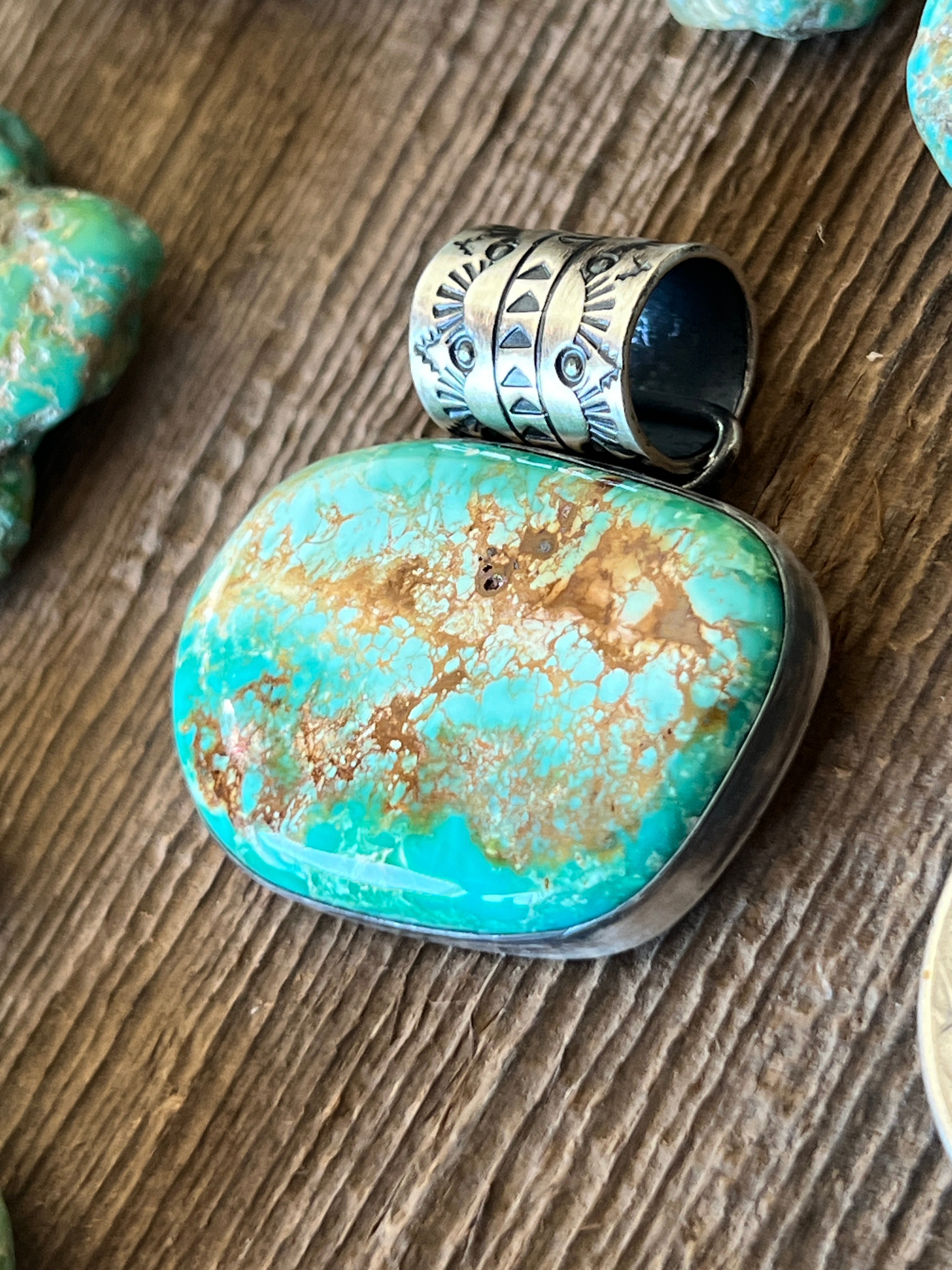 Handcrafted Sterling Silver and Sonoran Turquoise Solo Pendant by Angela Martin