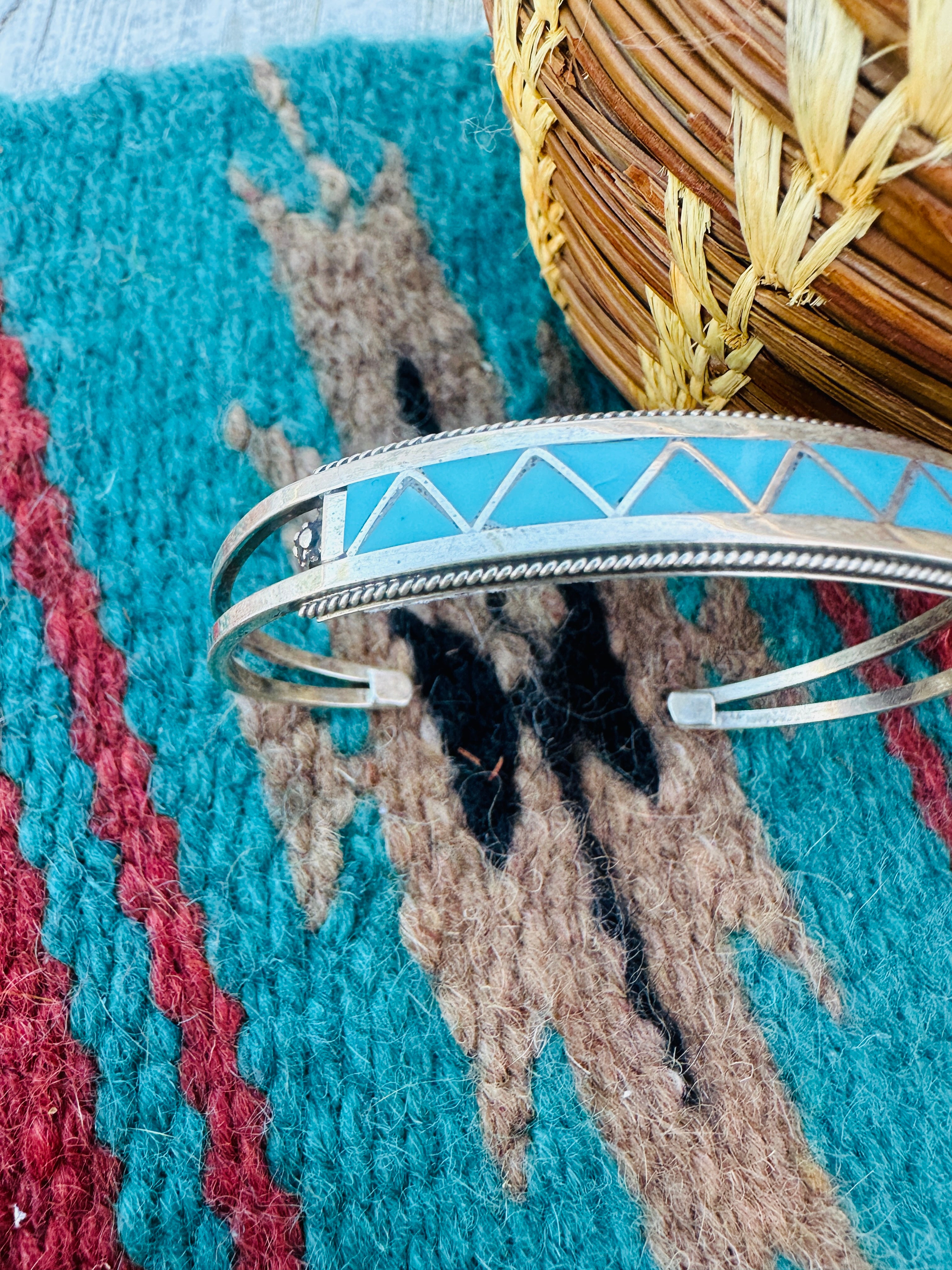 Handcrafted Turquoise & Sterling Silver Inlay Cuff Bracelet
