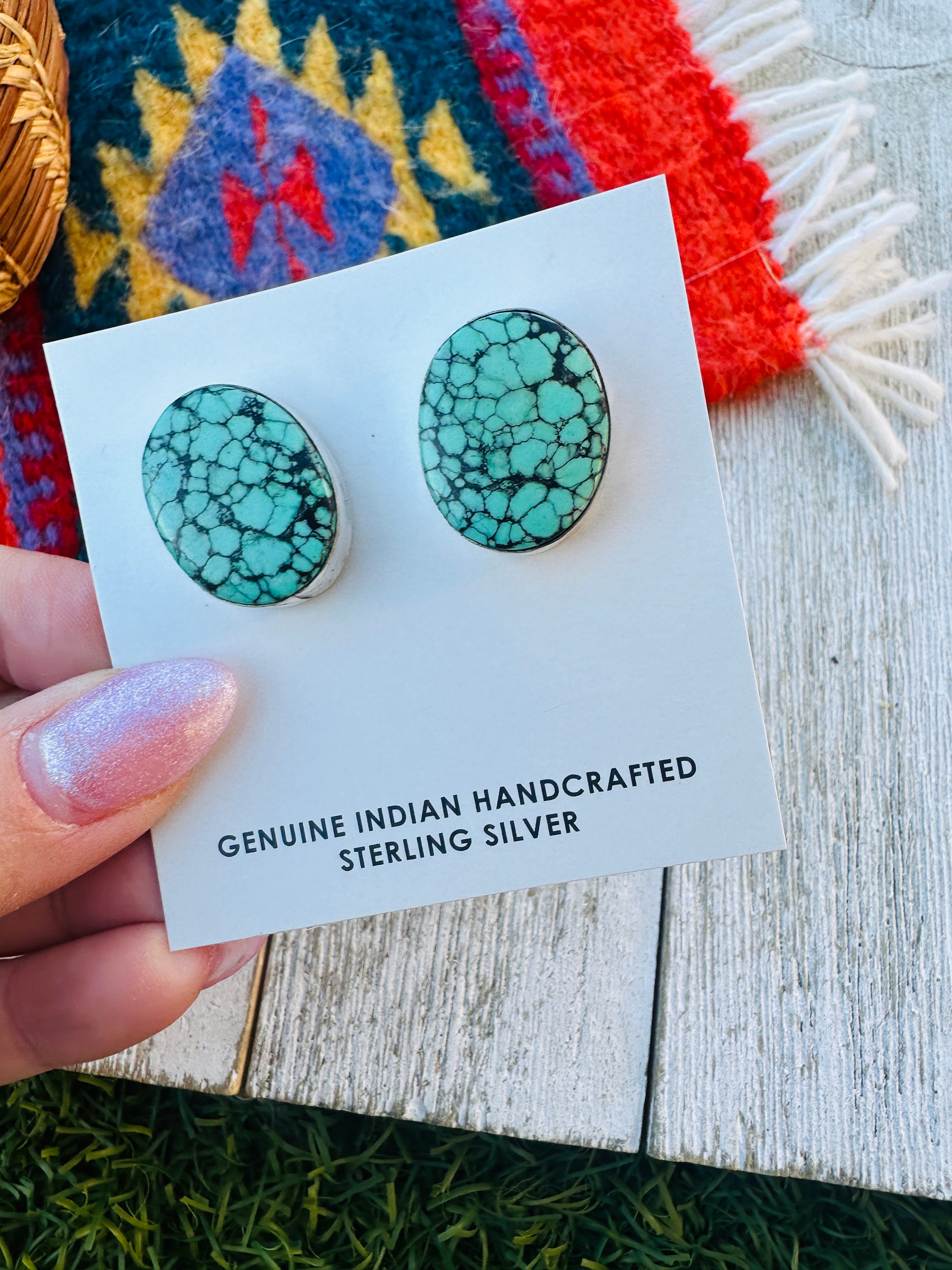 Handcrafted Kingman Web Turquoise & Sterling Silver Post Earrings