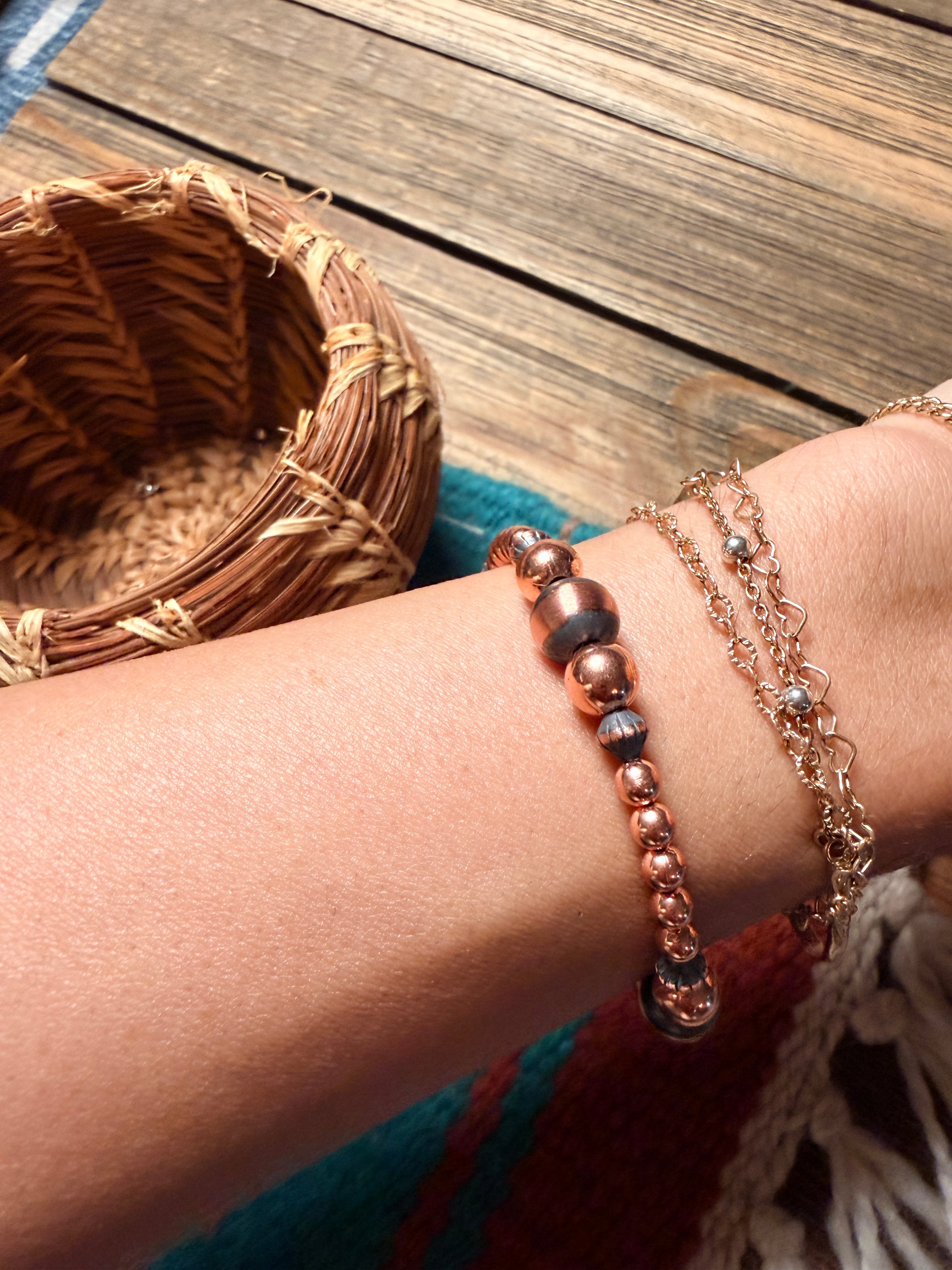 Handcrafted Copper Beaded Bracelet 7.5”