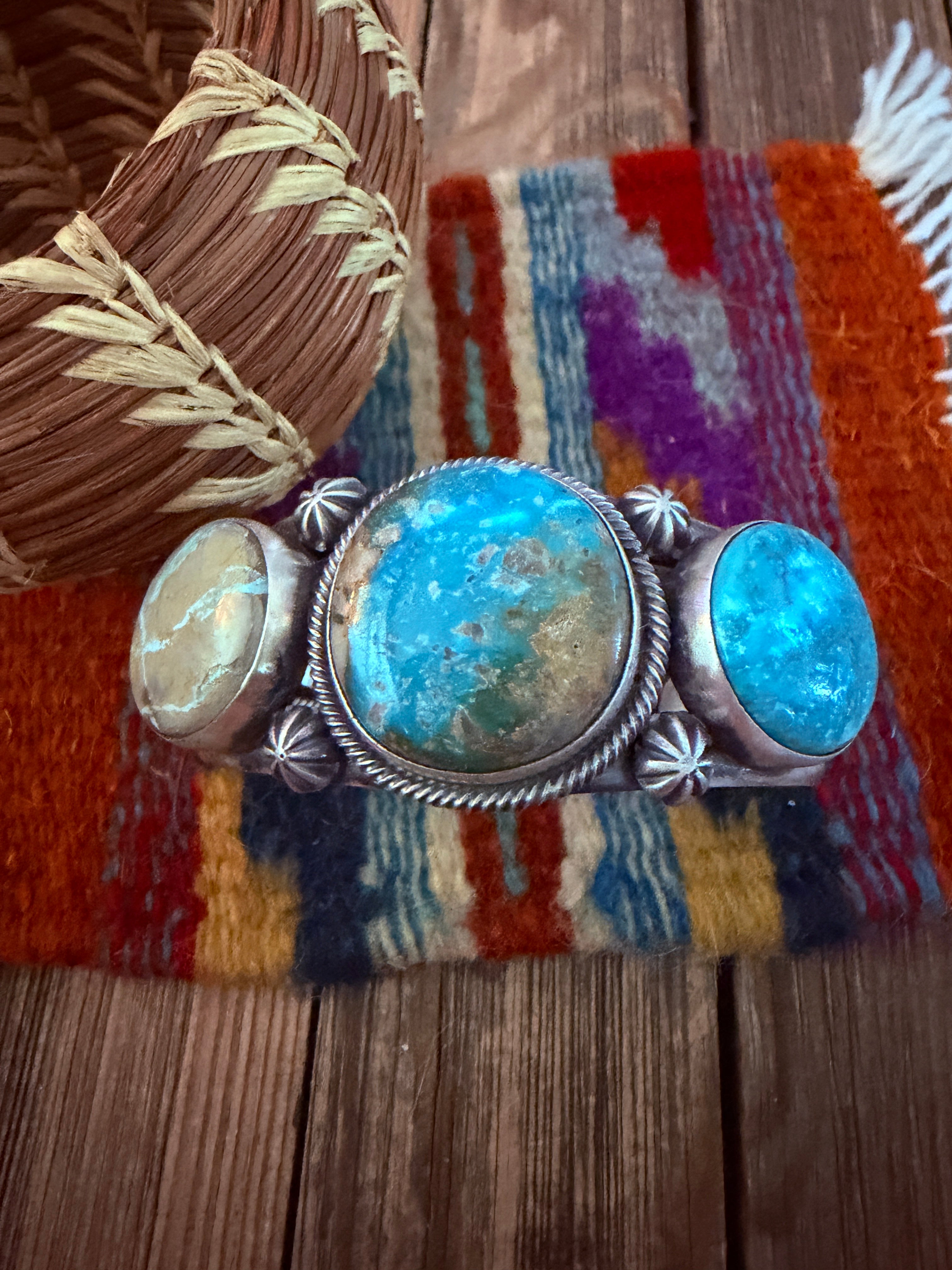 Handcrafted Sterling Silver and Turquoise Cuff Bracelet by Paul Livingston