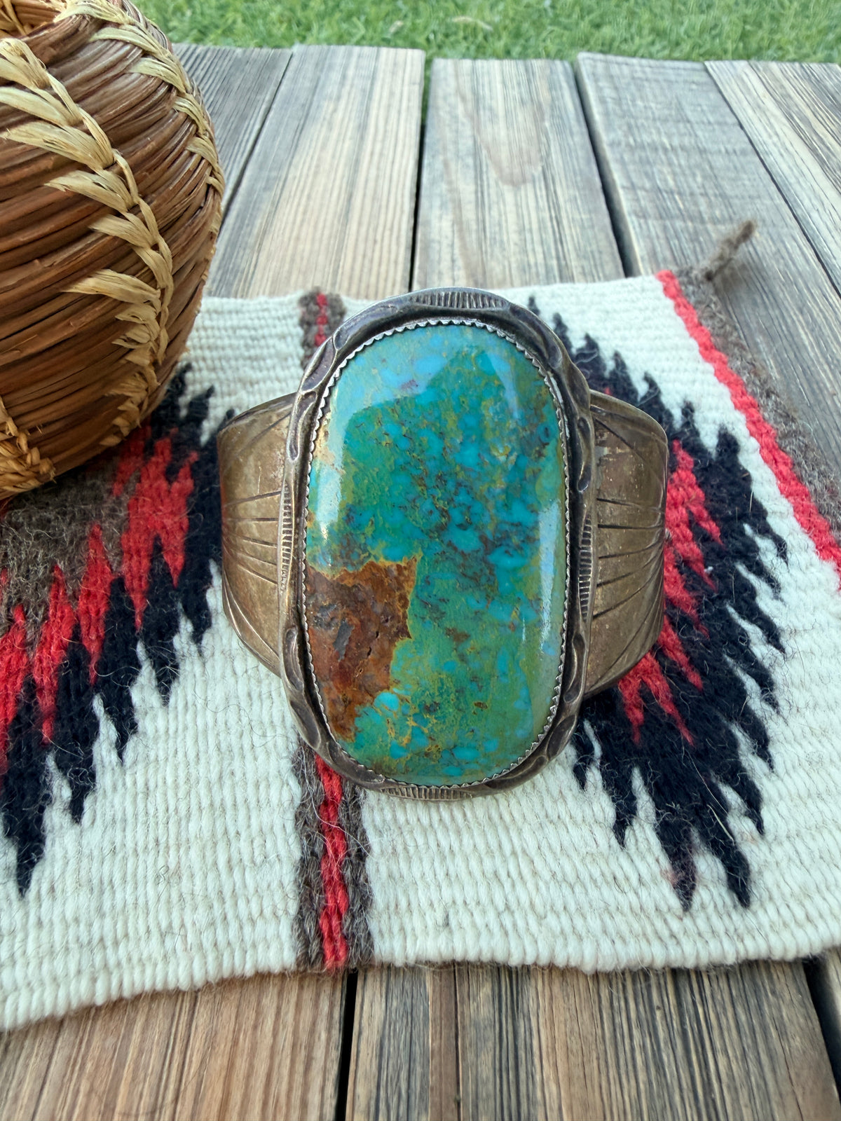 Handcrafted Old Pawn Sterling Silver & Turquoise Cuff Bracelet