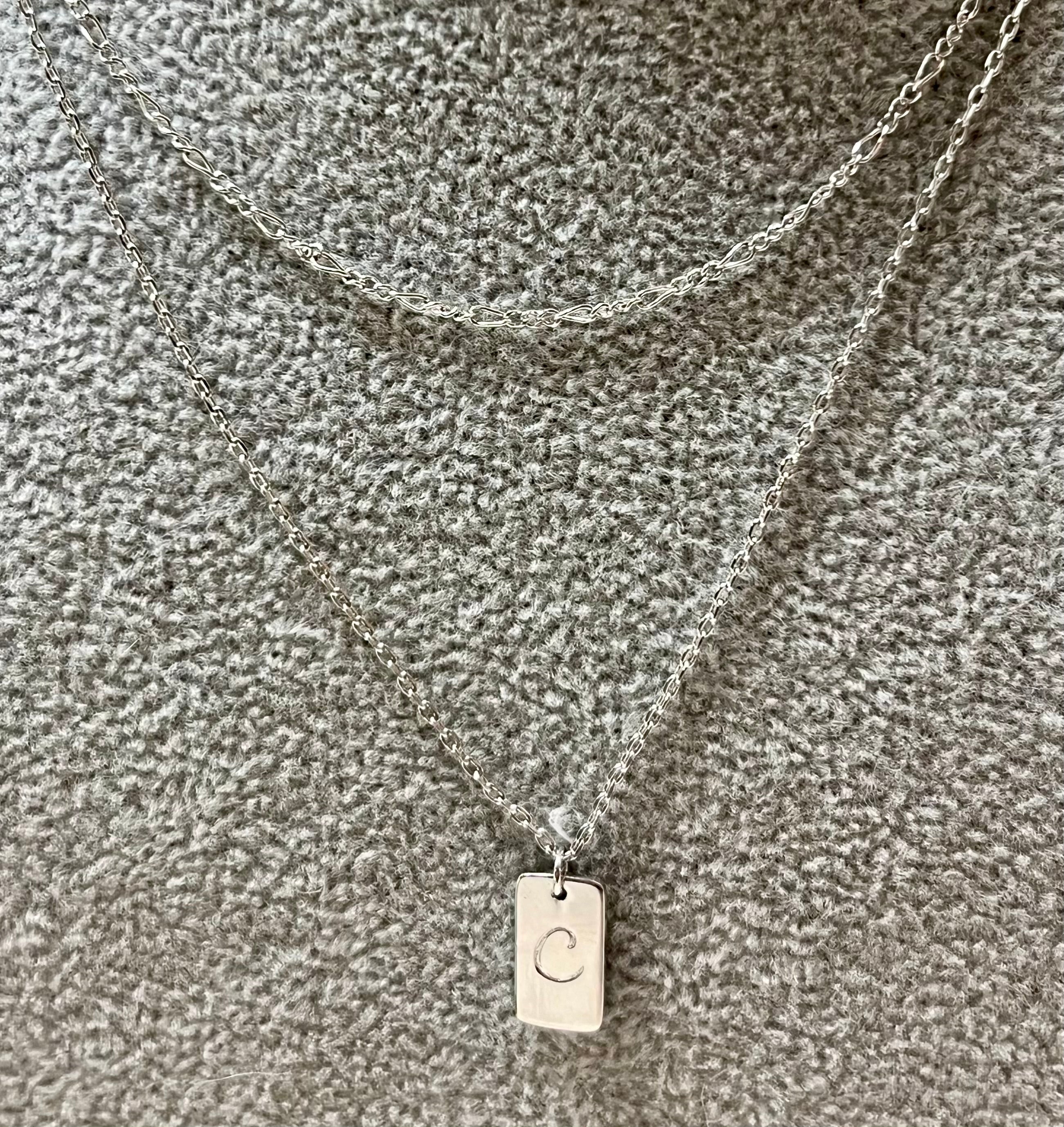 Initial Tag Layered Chain “C” Necklace