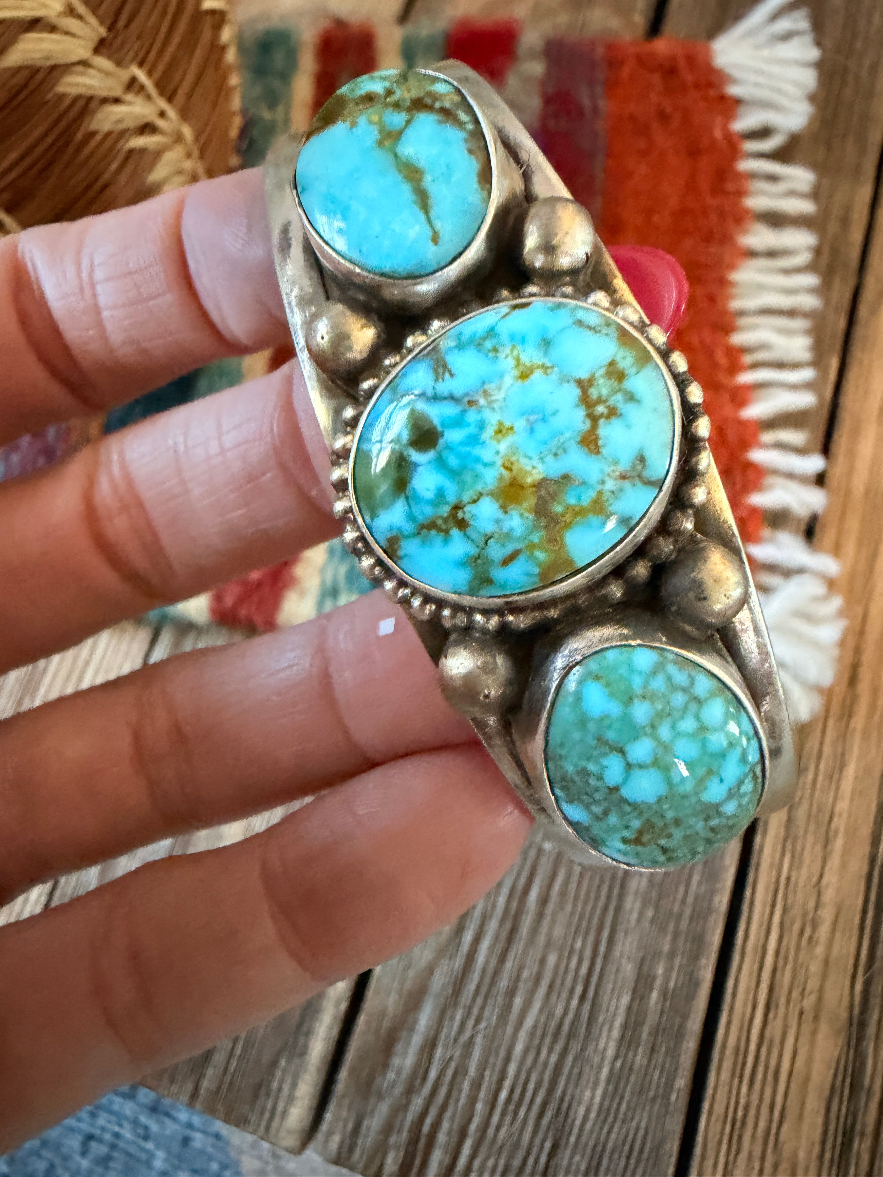 Handcrafted Sonoran Mountain Turquoise & Sterling Silver Cuff Bracelet by Kathleen Livingston
