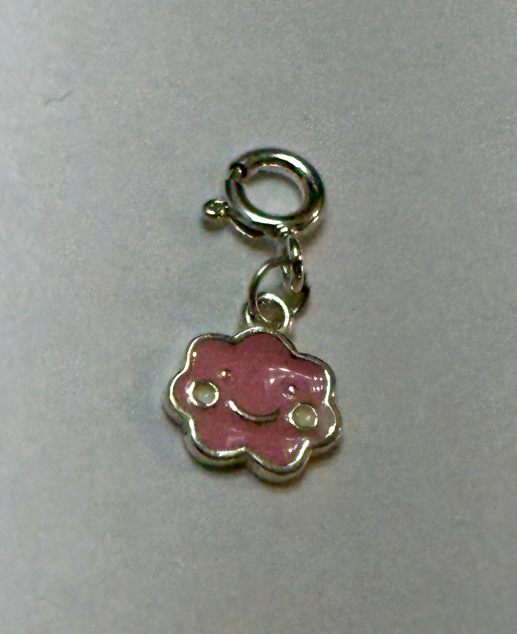 Sterling Silver Pink Smiley Flower Charm