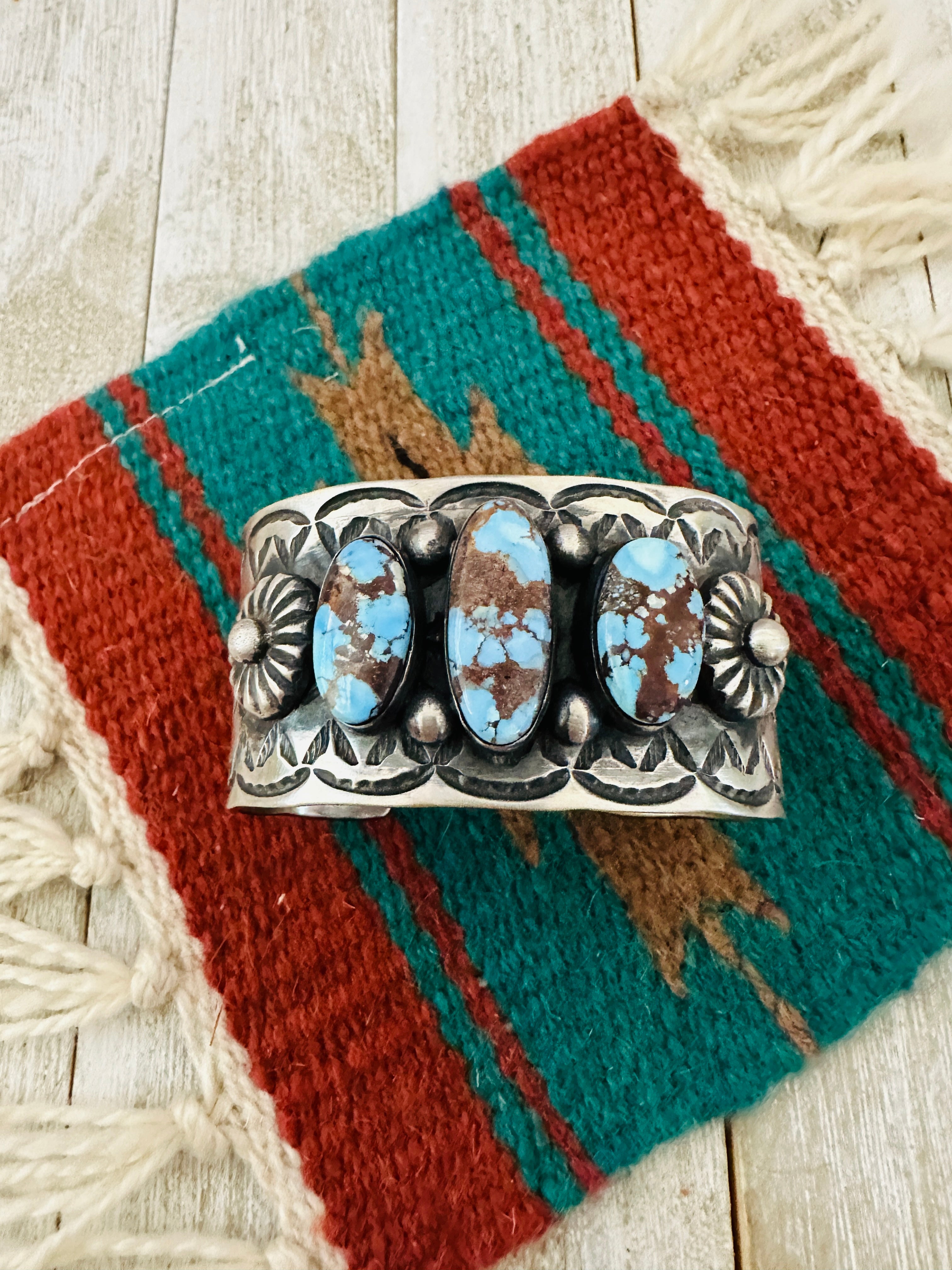 Handcrafted Sterling Silver & Golden Hills Turquoise Cuff Bracelet by Chimney Butte /