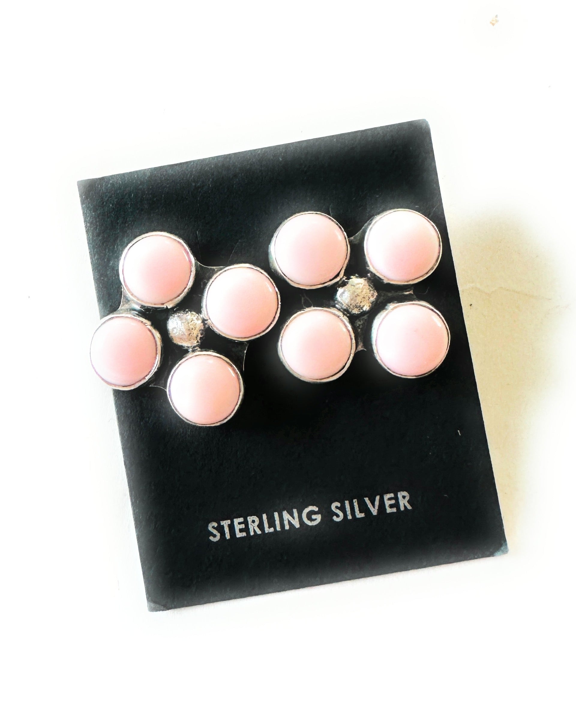 Handcrafted Sterling Silver & Queen Pink Conch Cluster Post Earrings Signed