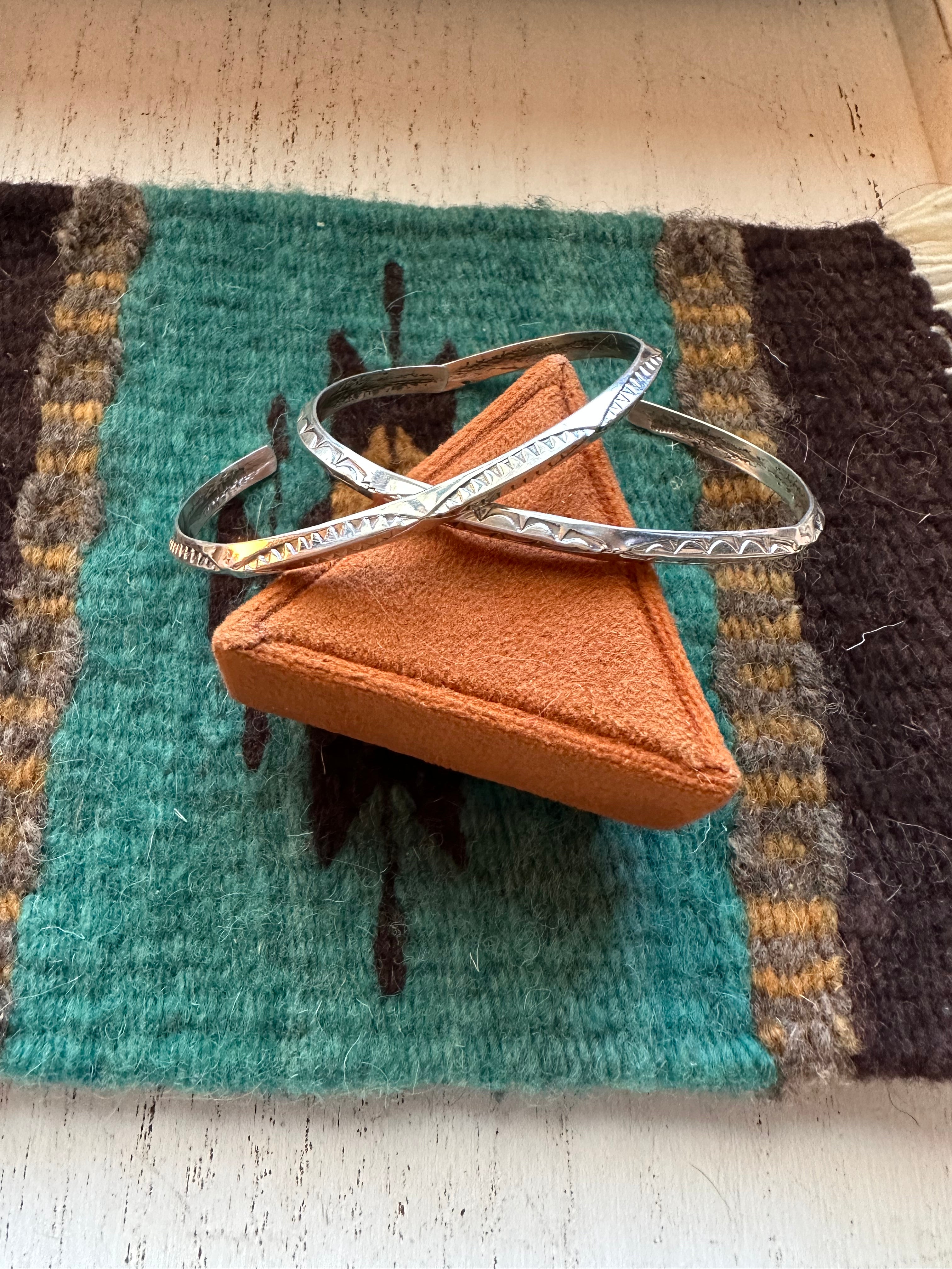 Handcrafted “The Tahe Stacker” Sterling Silver Star Adjustable Thin Cuff Bracelet Signed L Tahe