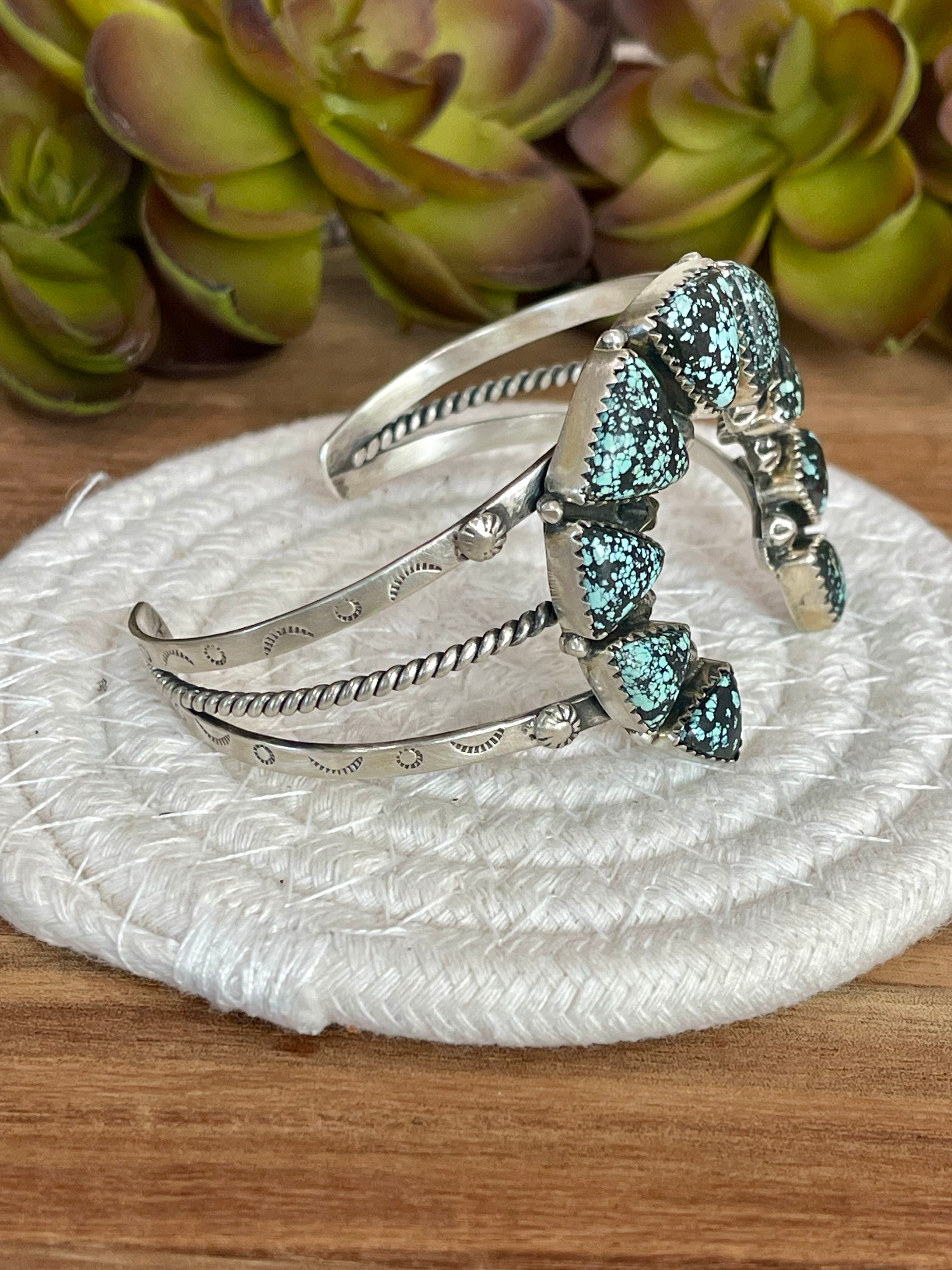 Handmade New Lander Turquoise & Sterling Silver Cuff Bracelet /