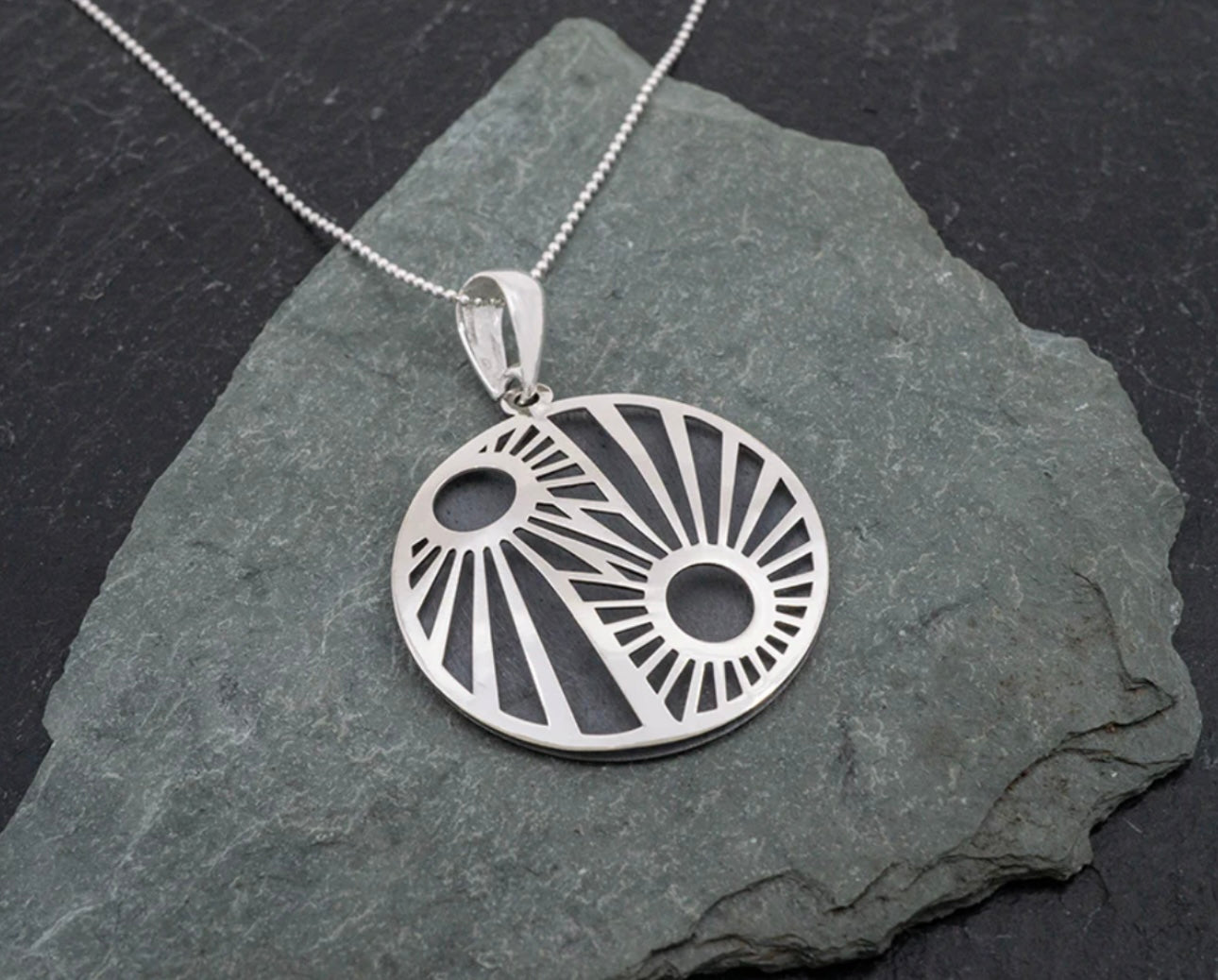 Oxidized Sunrise Pendant Sterling Silver Necklace